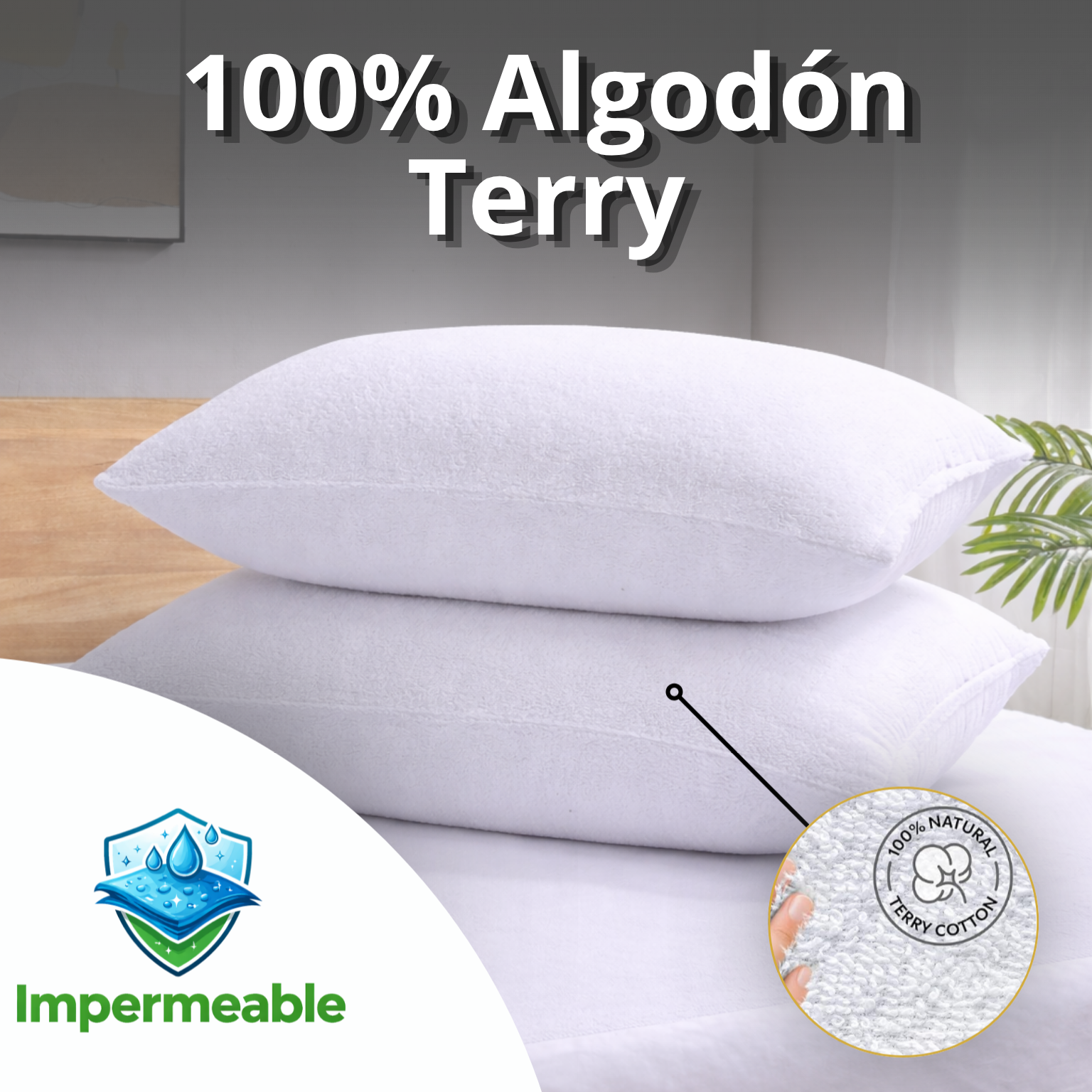 Protector Almohada 100% Impermeable Antifluido Terry 50x70cm Set x 2