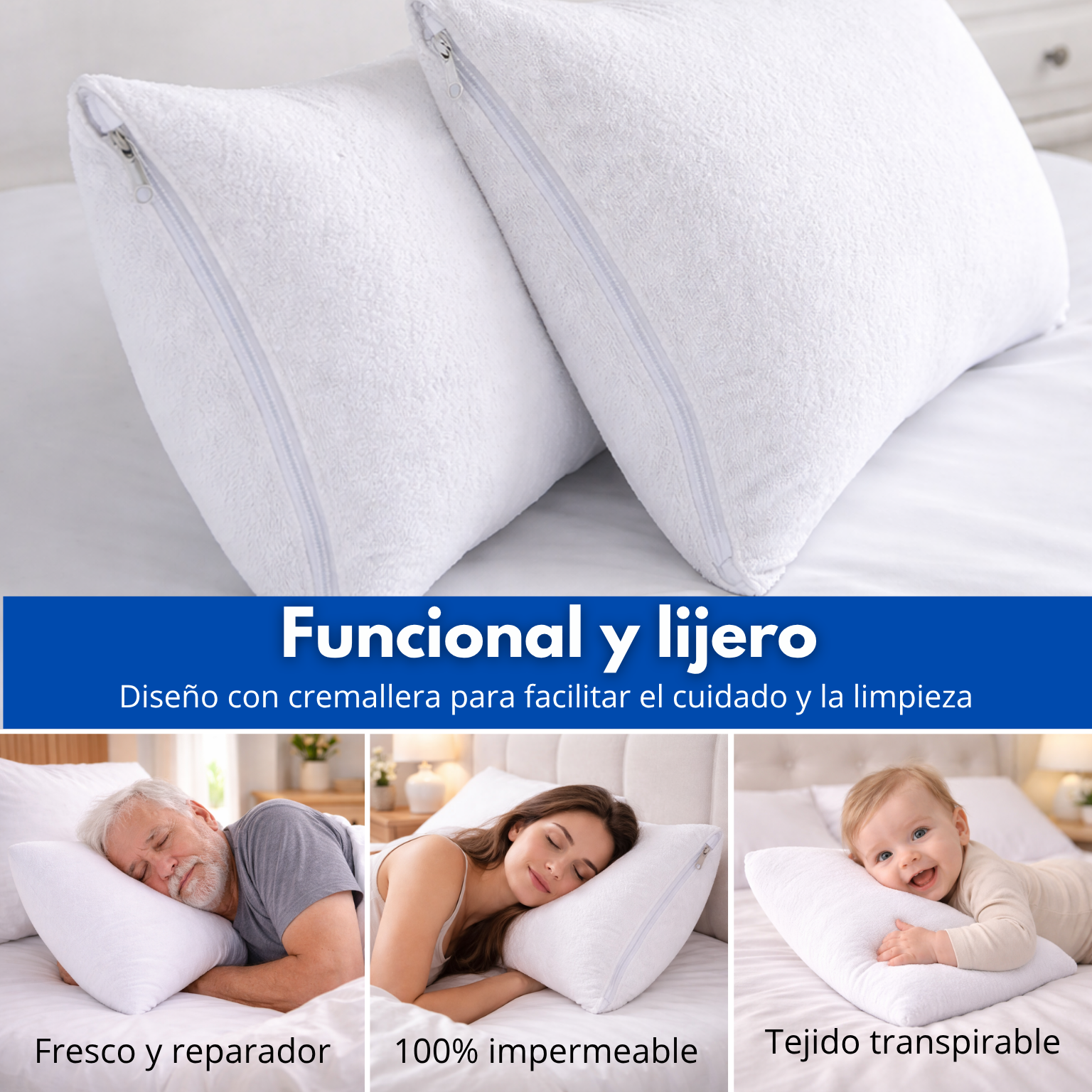 Protector Almohada 100% Impermeable Antifluido Terry 50x70cm Set x 2