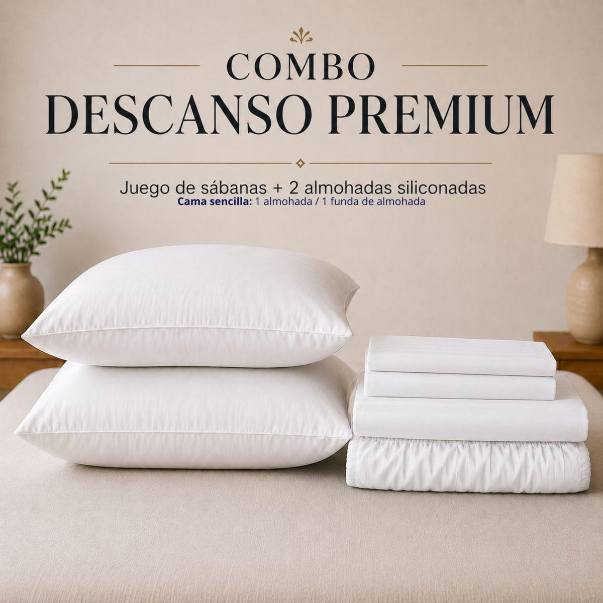 Combo Juego De Sabanas + 2 Almohadas Siliconadas Queen