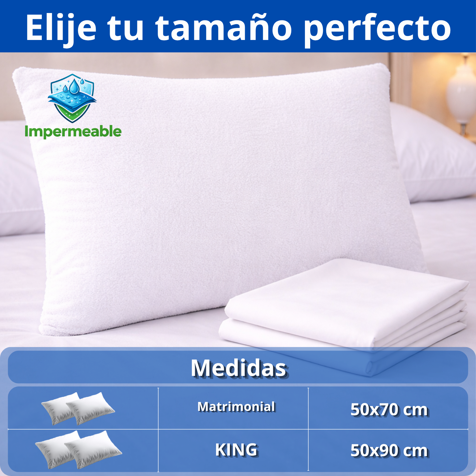 Protector Almohada 100% Impermeable Antifluido Terry 50x70cm Set x 2