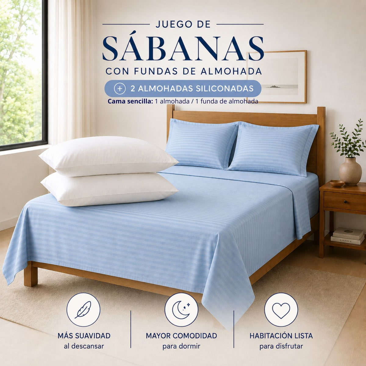 Combo Protector Colchon + 2 Almohadas Siliconadas Doble