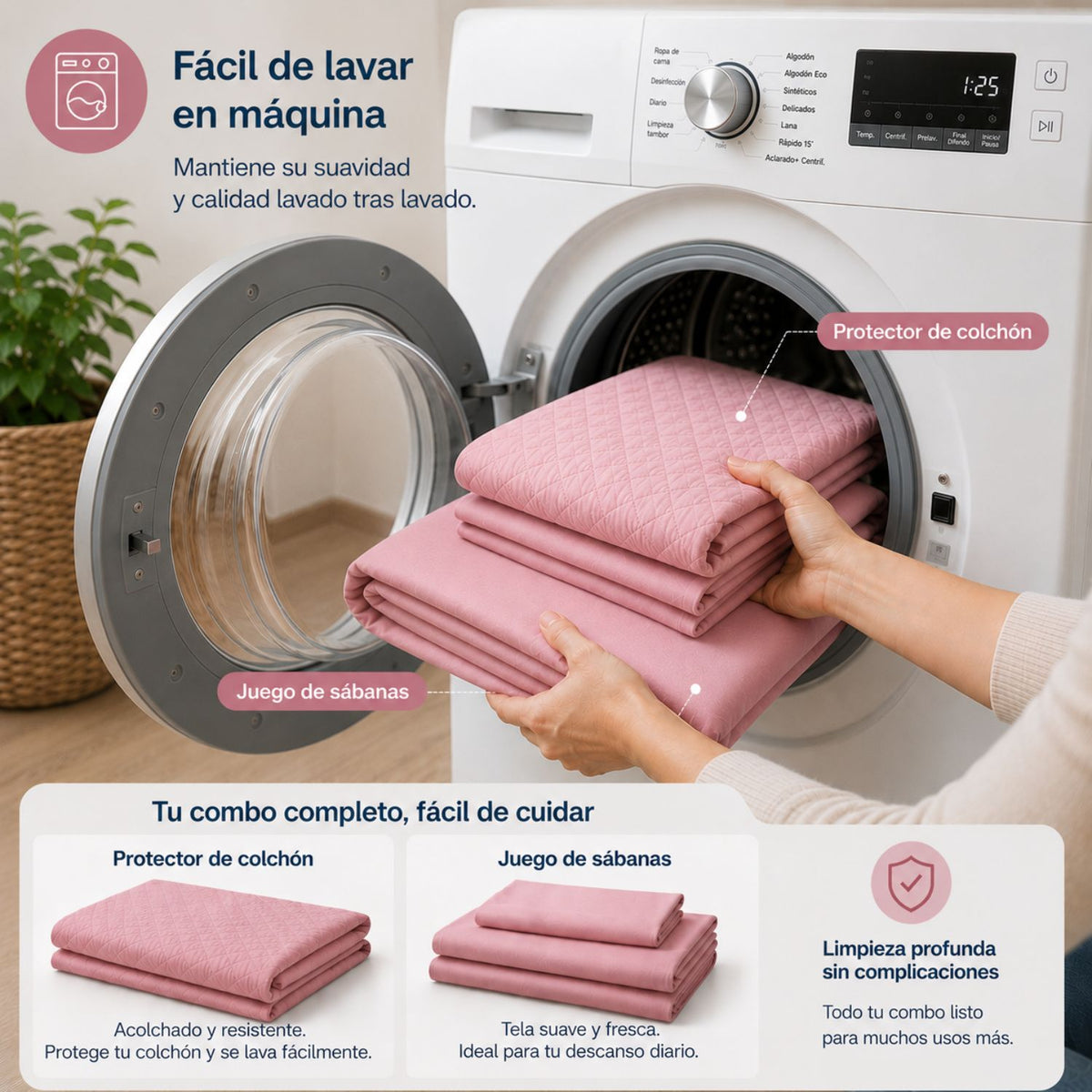 Combo Protector Colchon + Juego De Sabanas Sencilla