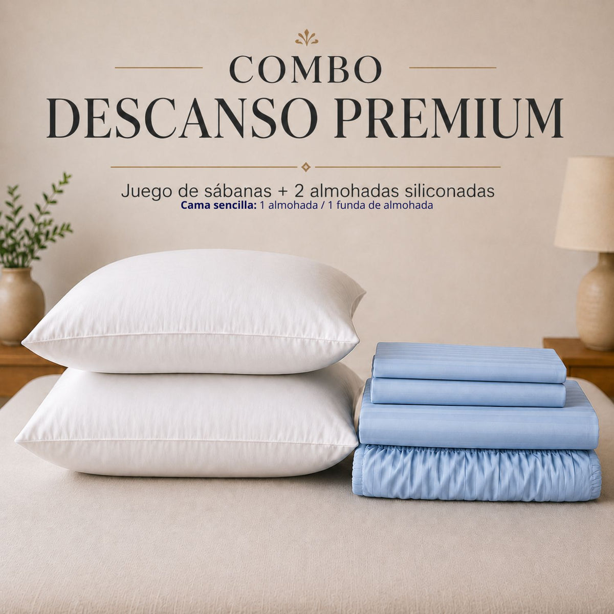 Combo Protector Colchon + 2 Almohadas Siliconadas Doble