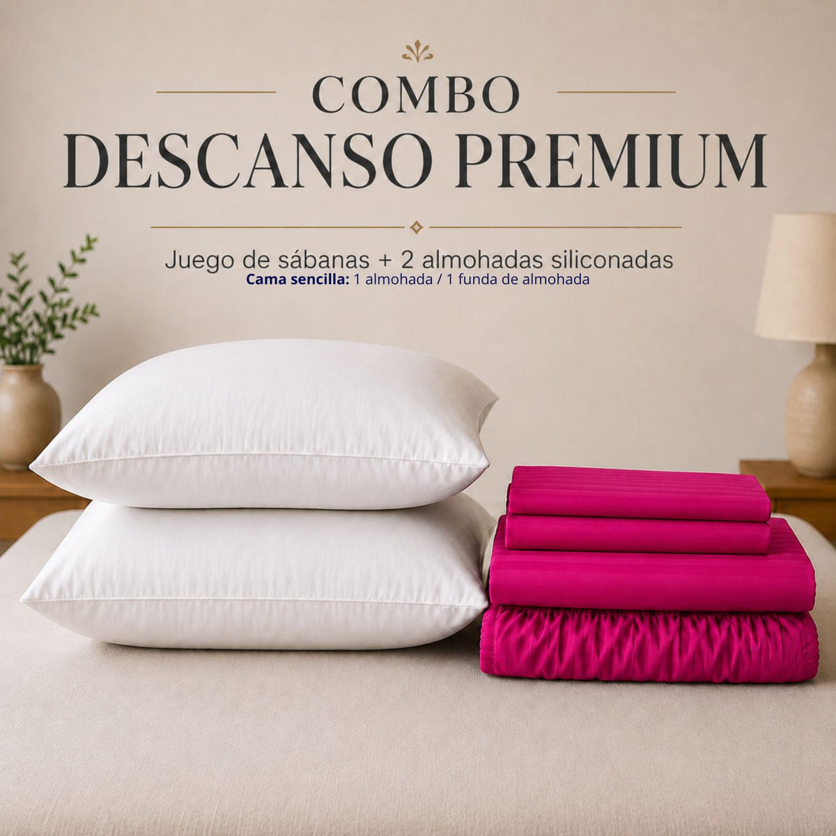Combo Juego De Sabanas + 2 Almohadas Siliconadas Queen