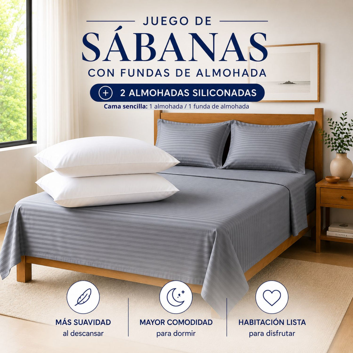 Combo Protector Colchon + 2 Almohadas Siliconadas Queen
