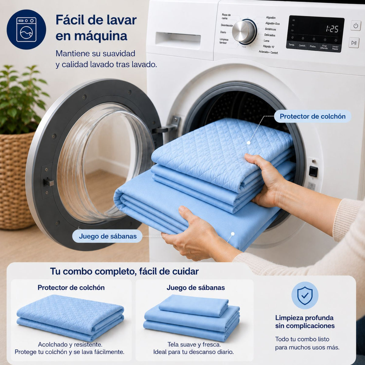 Combo Protector Colchon + Juego De Sabanas Semidoble