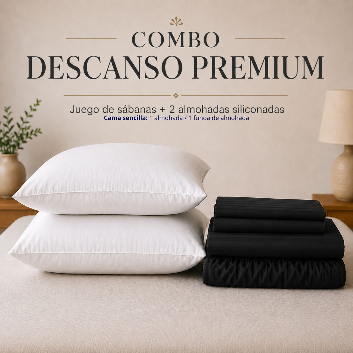 Combo Protector Colchon + 2 Almohadas Siliconadas Doble