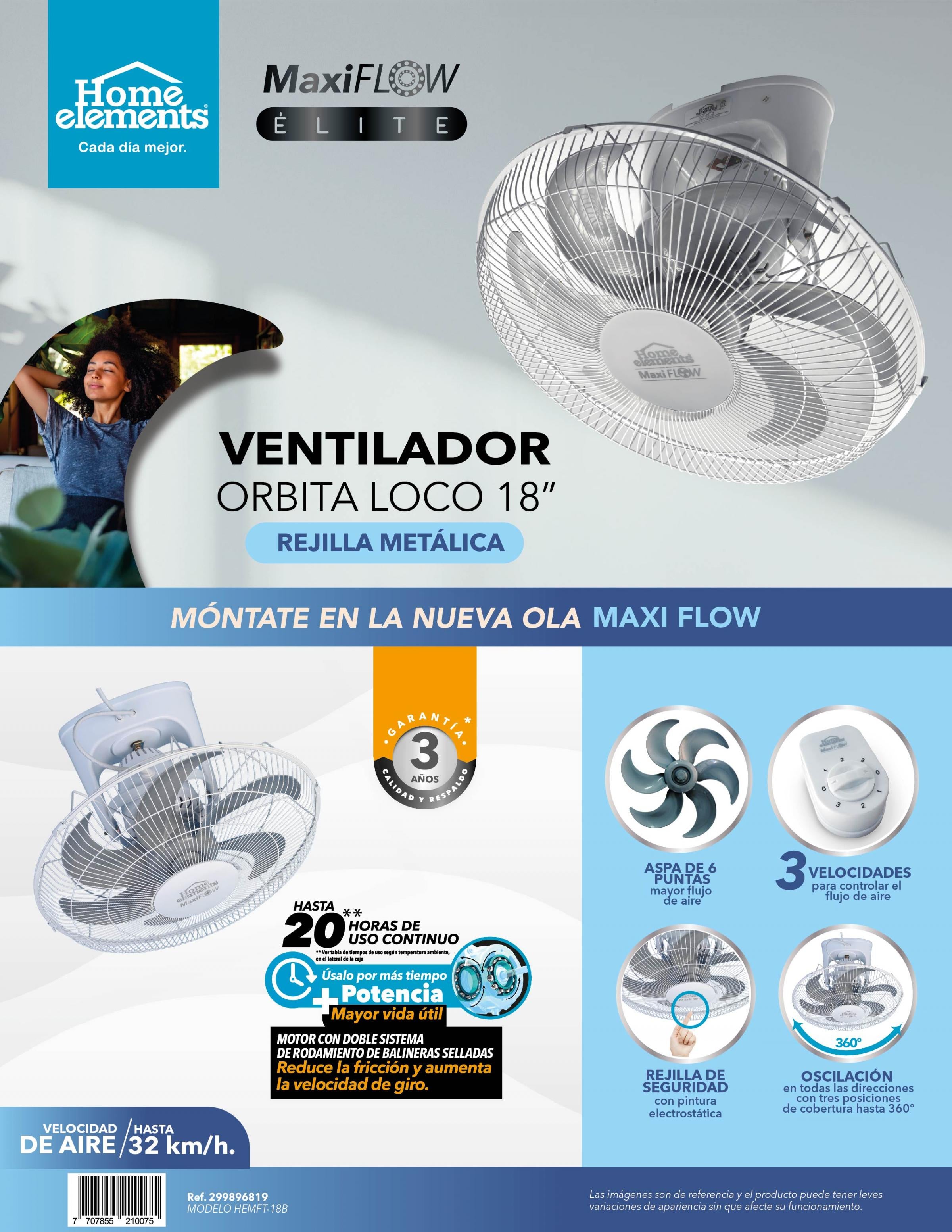 Ventilador Orbita Blanco 18" MaxiFlow Rejilla Metalica