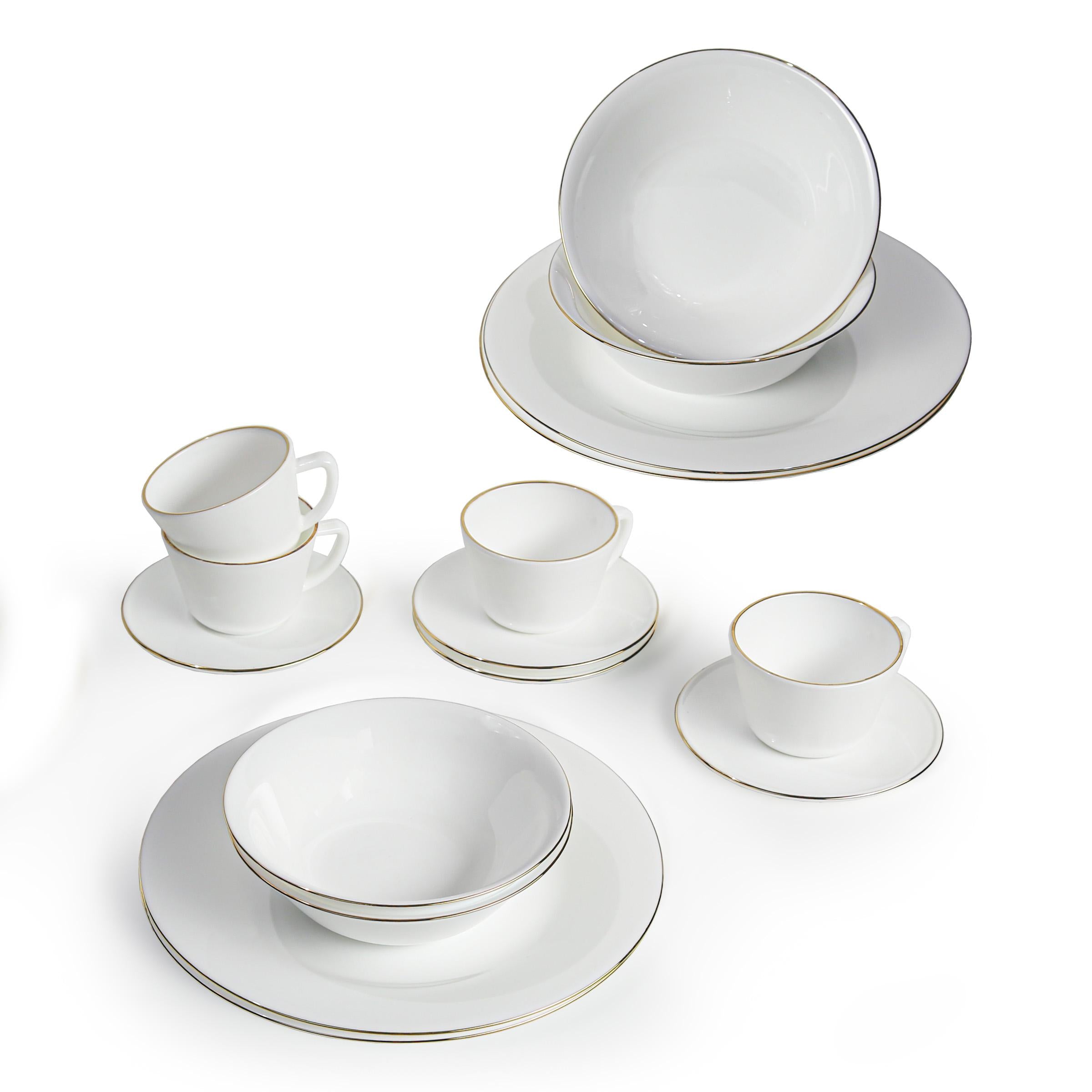 Vajilla Vitrocerámica 4/16 Decorada Borde Dorado