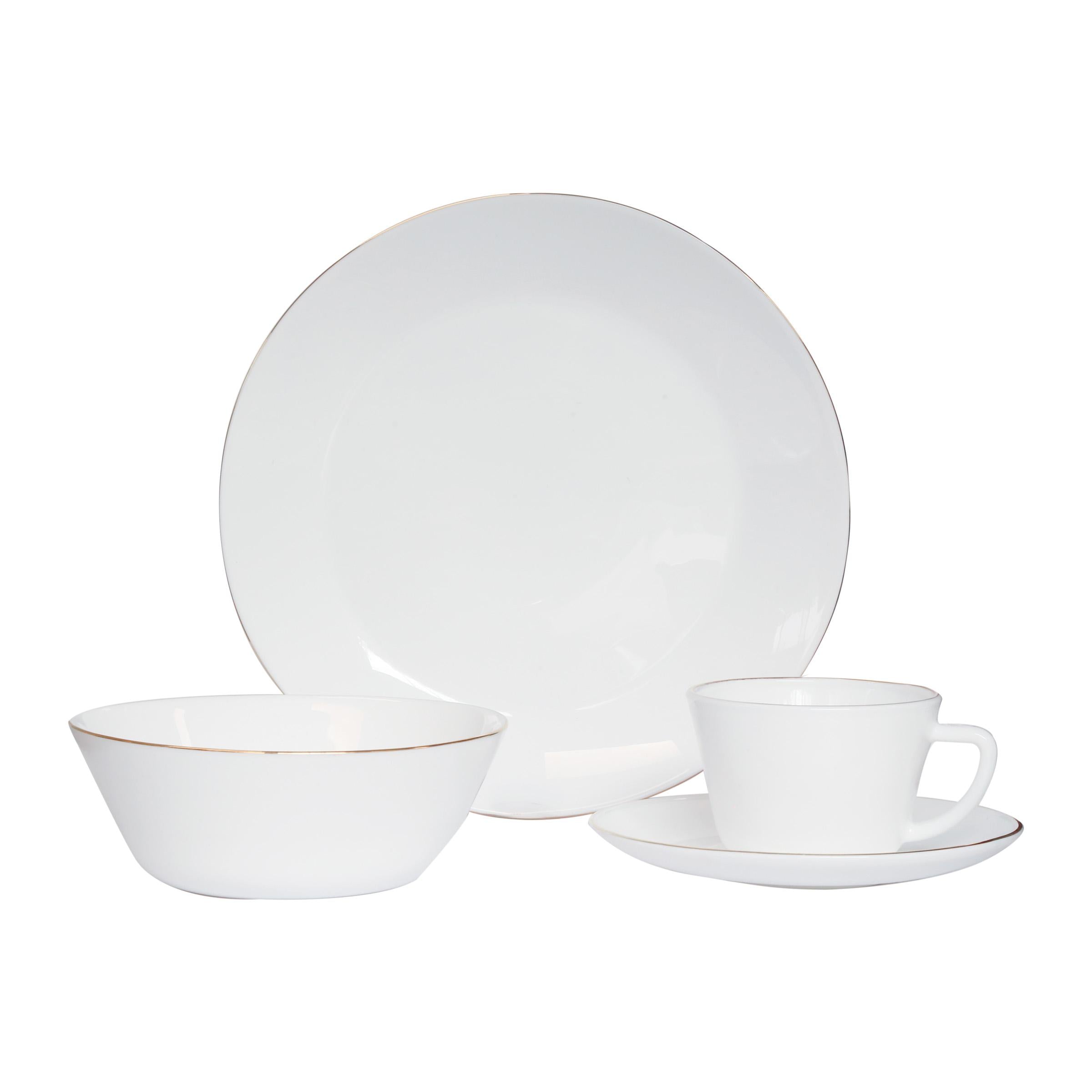 Vajilla Vitrocerámica 4/16 Decorada Borde Dorado