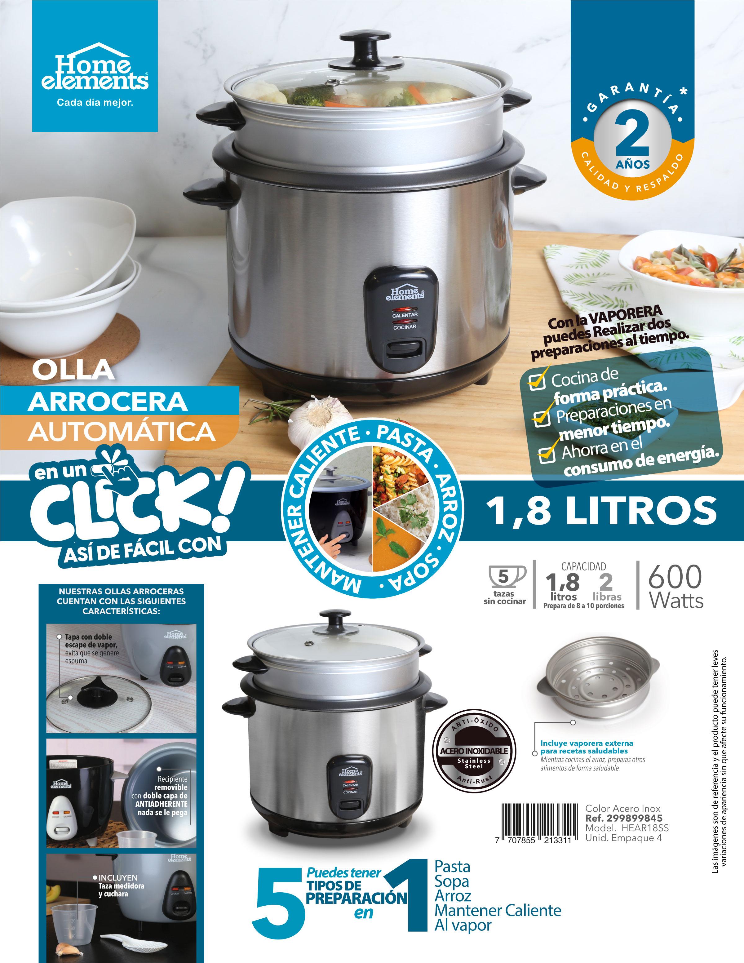 Olla Arrocera 1,8 Litros Acero Inoxidableidable con Vaporera