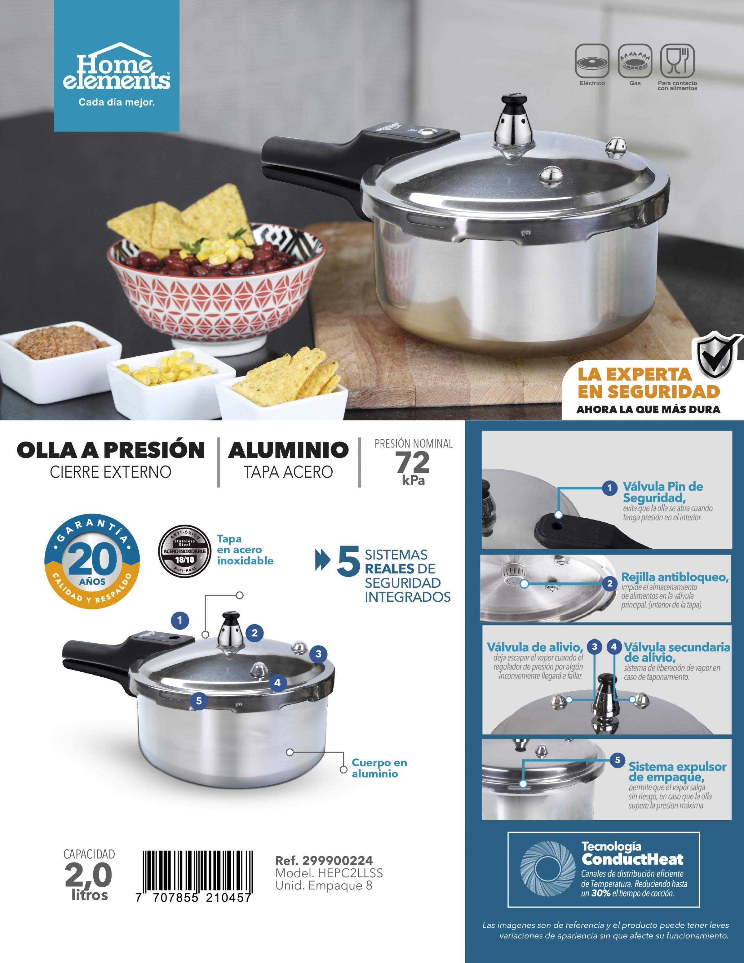 Olla a Presion Aluminio 2 lt con Tapa en Acero