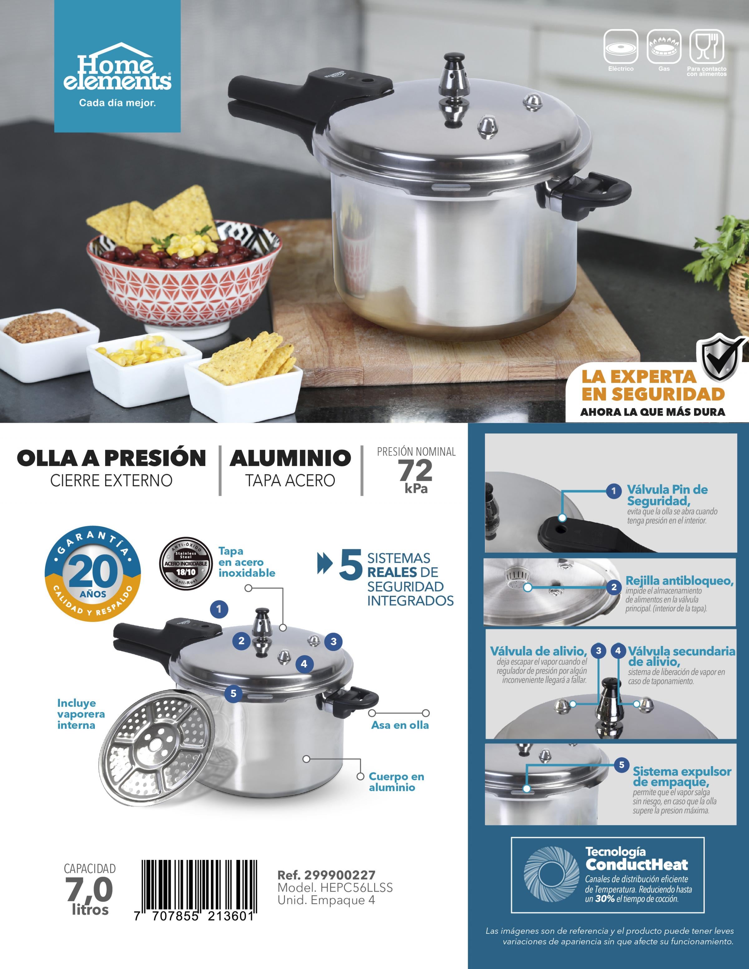 Olla a Presion Aluminio 7 lt con Tapa en Acero