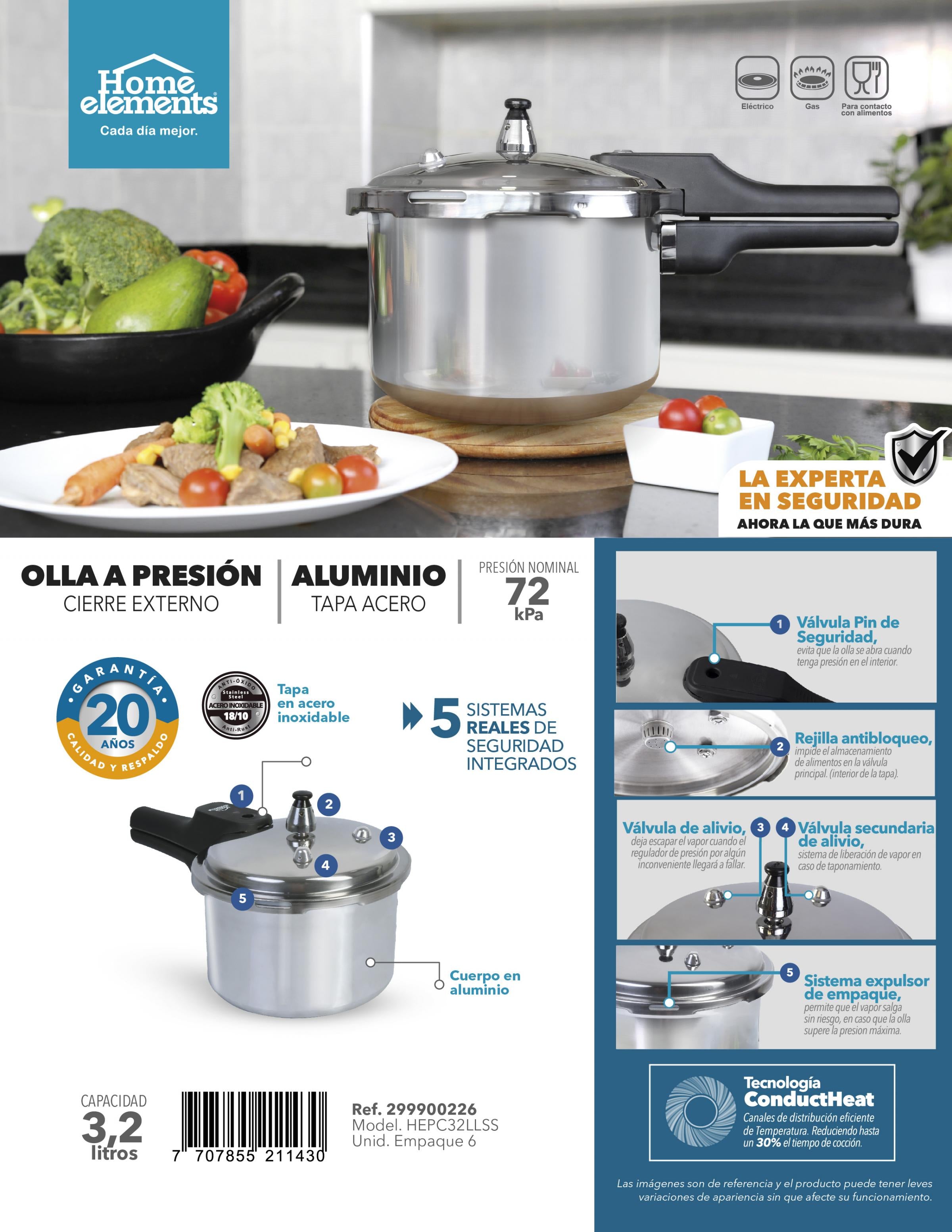 Olla a Presion Aluminio 3,2 lt con Tapa en Acero
