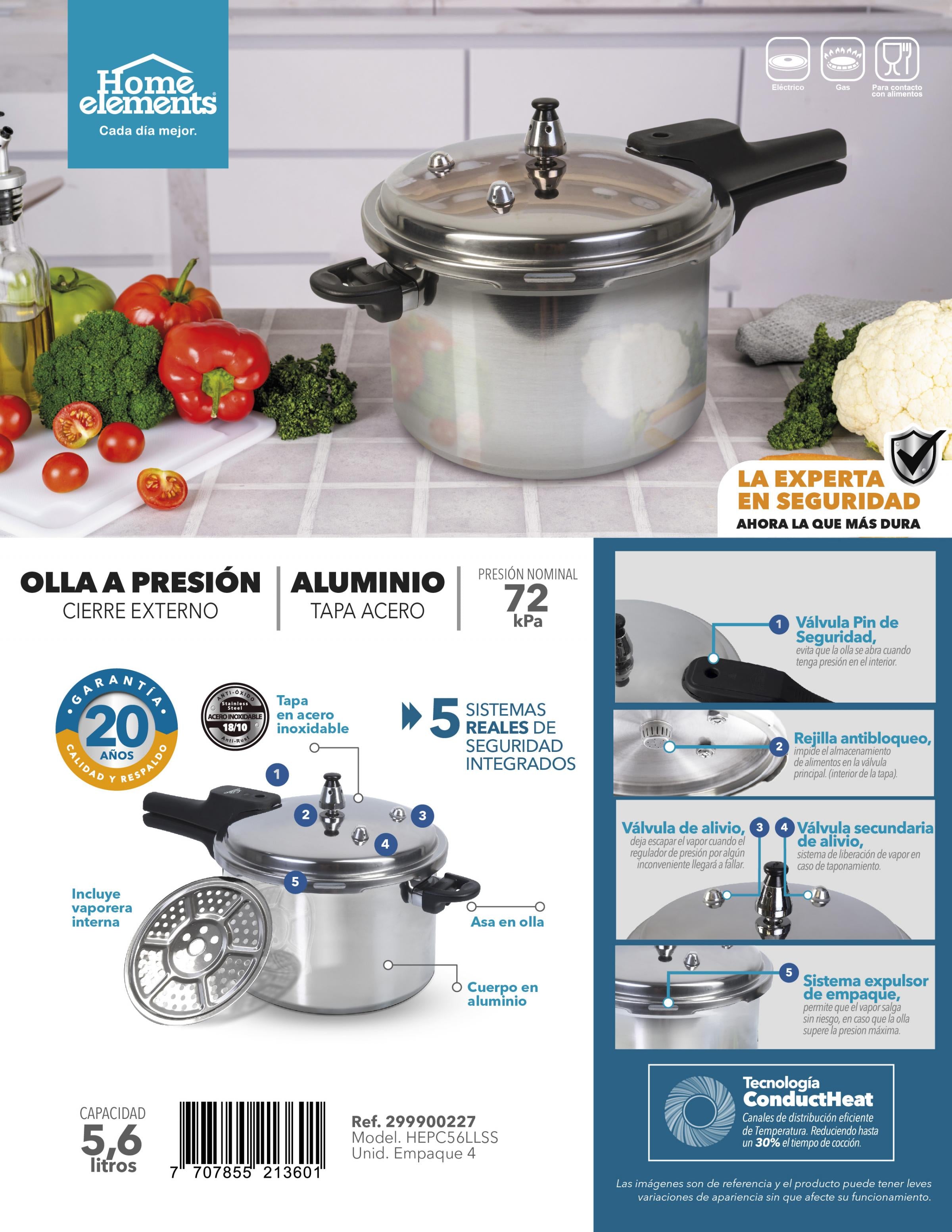 Olla a Presion Aluminio 5,6 lt con Tapa en Acero