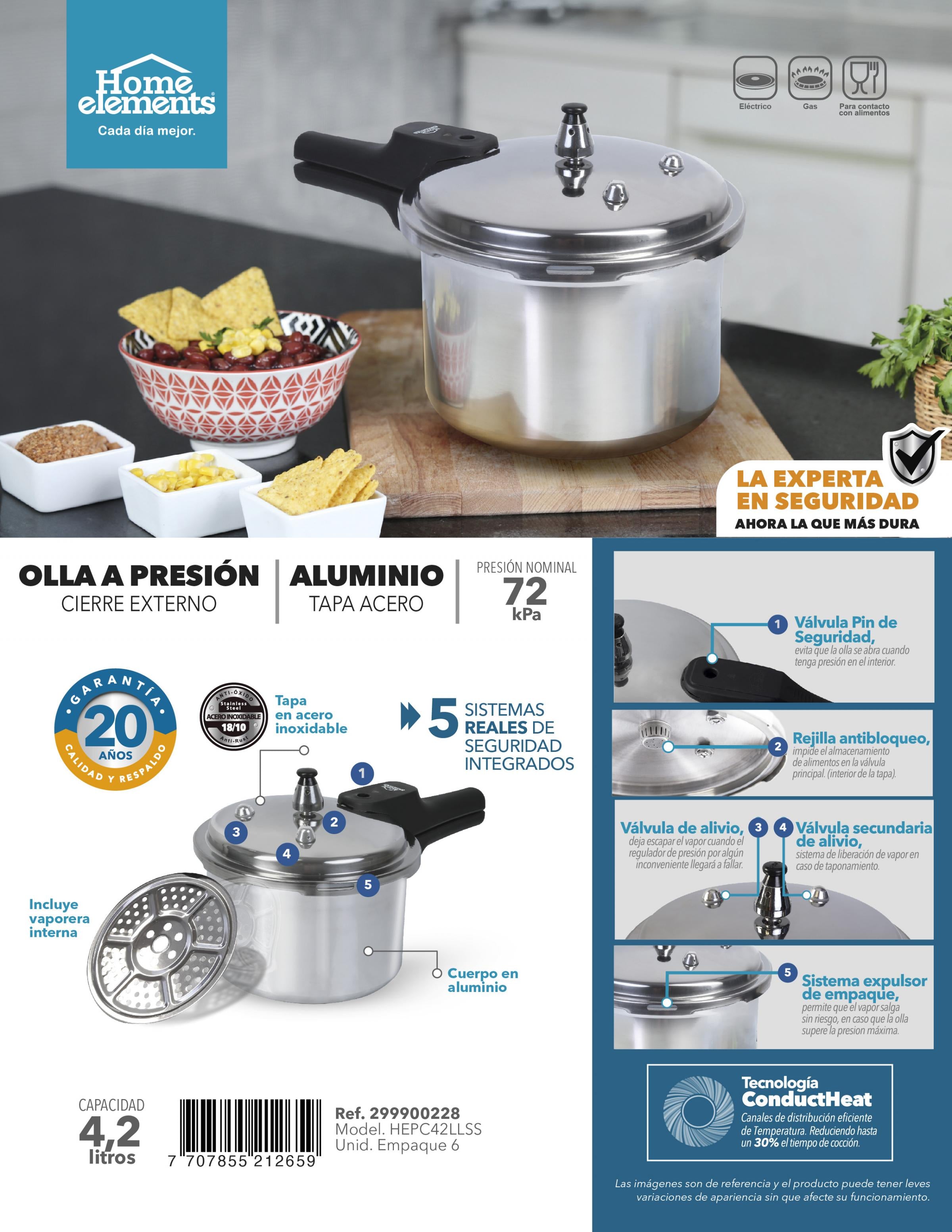 Olla a Presion Aluminio 4,2 lt con Tapa en Acero