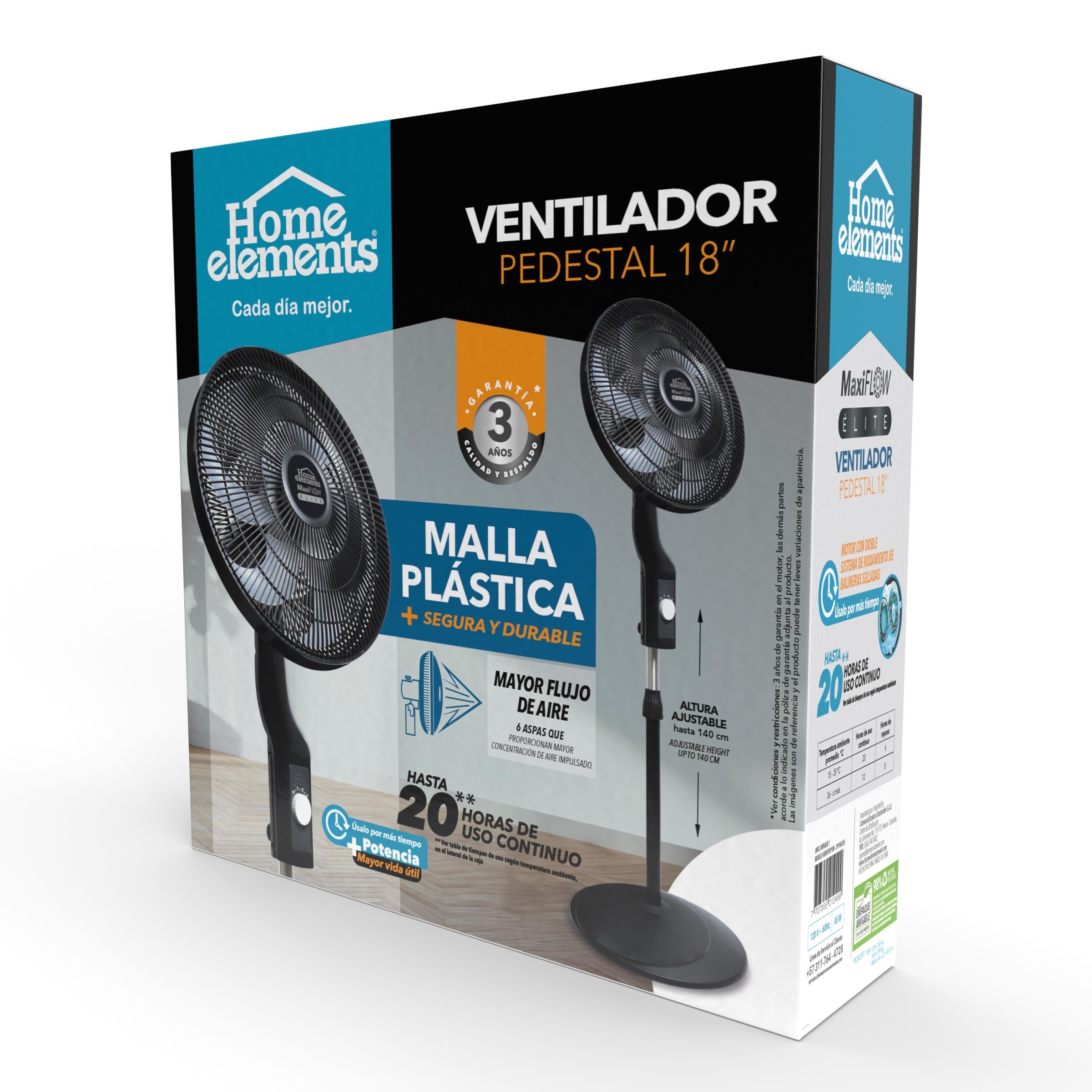 Ventilador de Pedestal Negro 18" MaxiFlow Elite - Malla Plastica