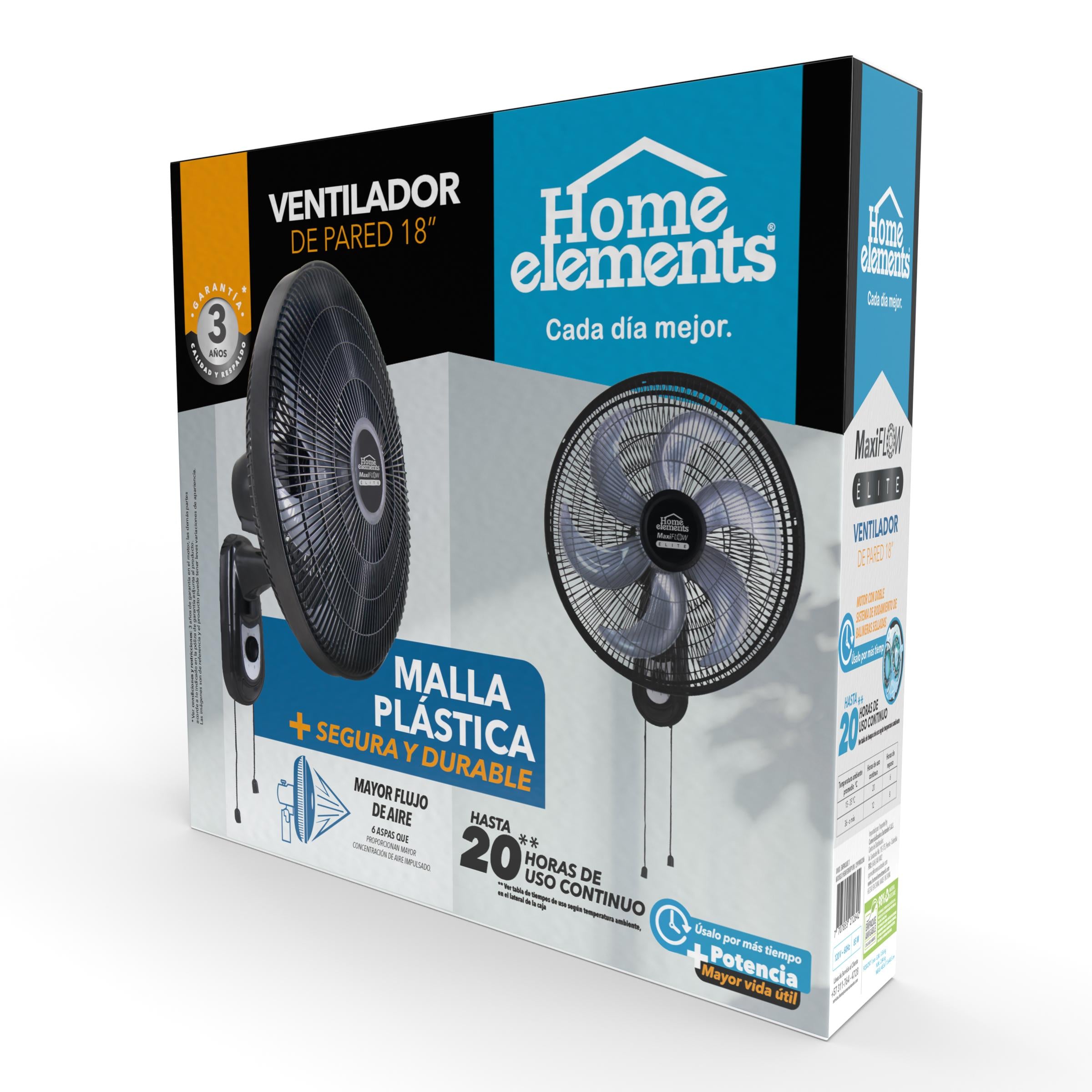 Ventilador de Pared Negro 18" MaxiFlow Elite - Malla Plastica