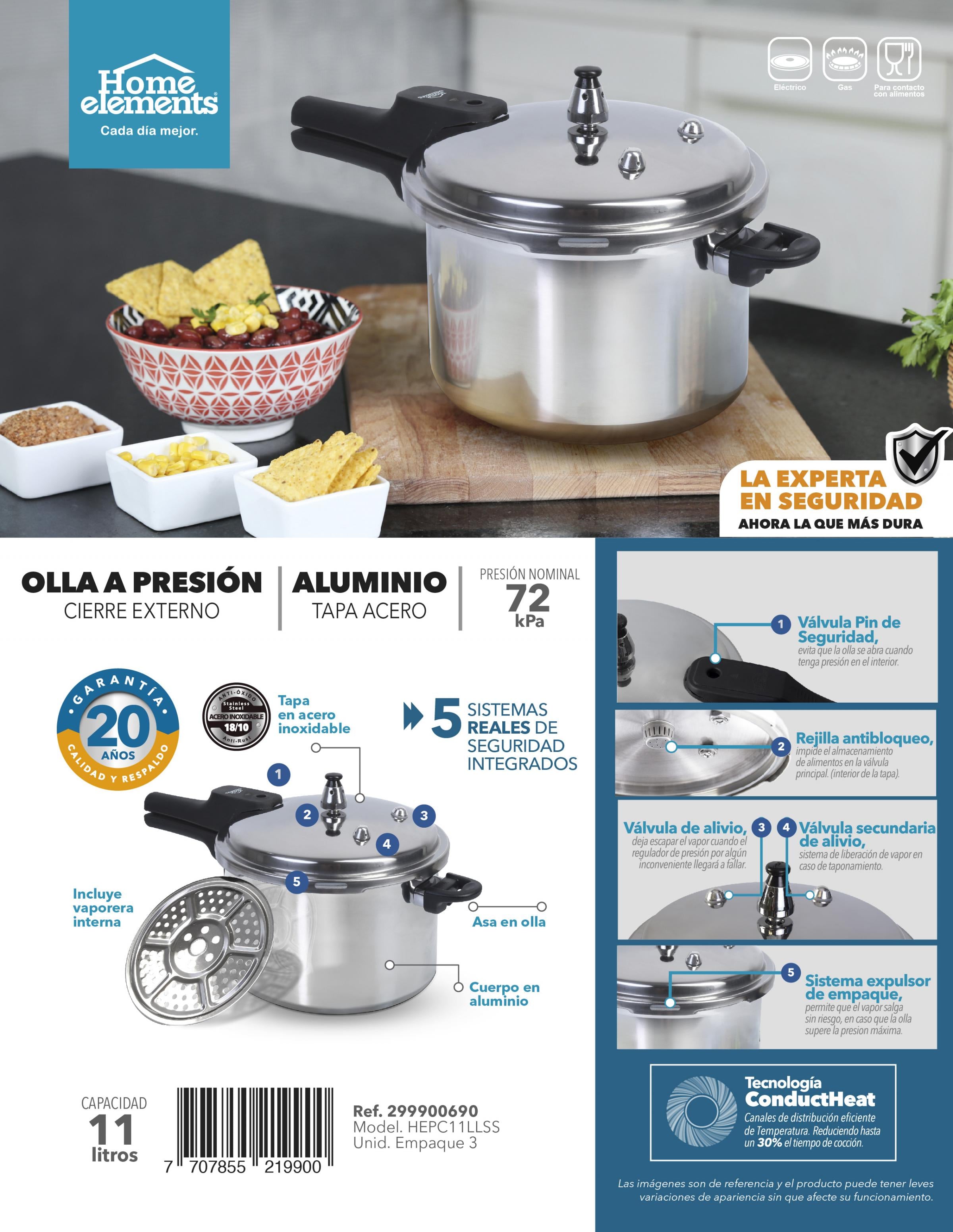 Olla a Presion Aluminio 11 lt con Tapa en Acero