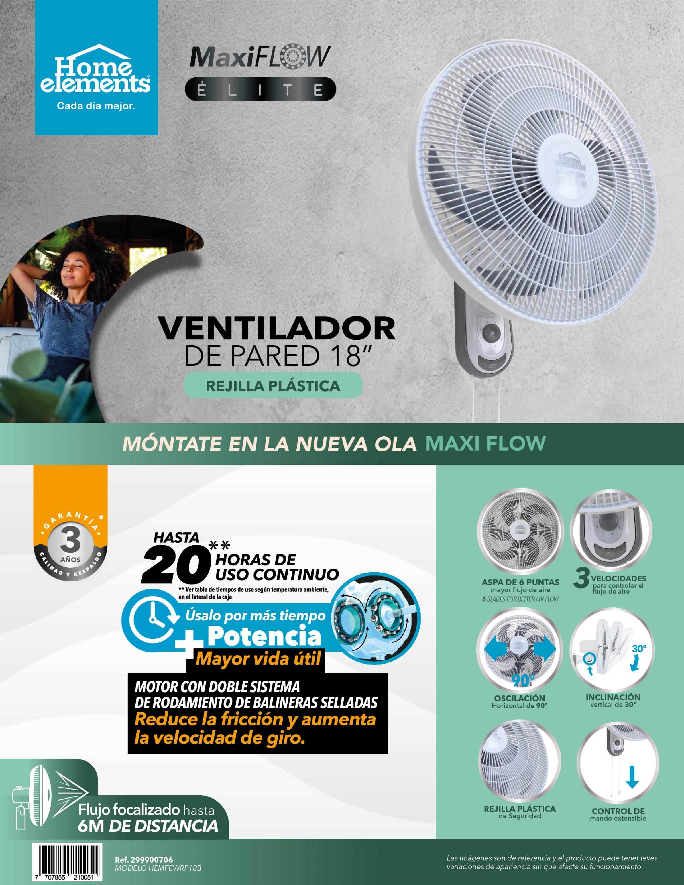 Ventilador de Pared Blanco 18" MaxiFlow Elite - Malla Plastica