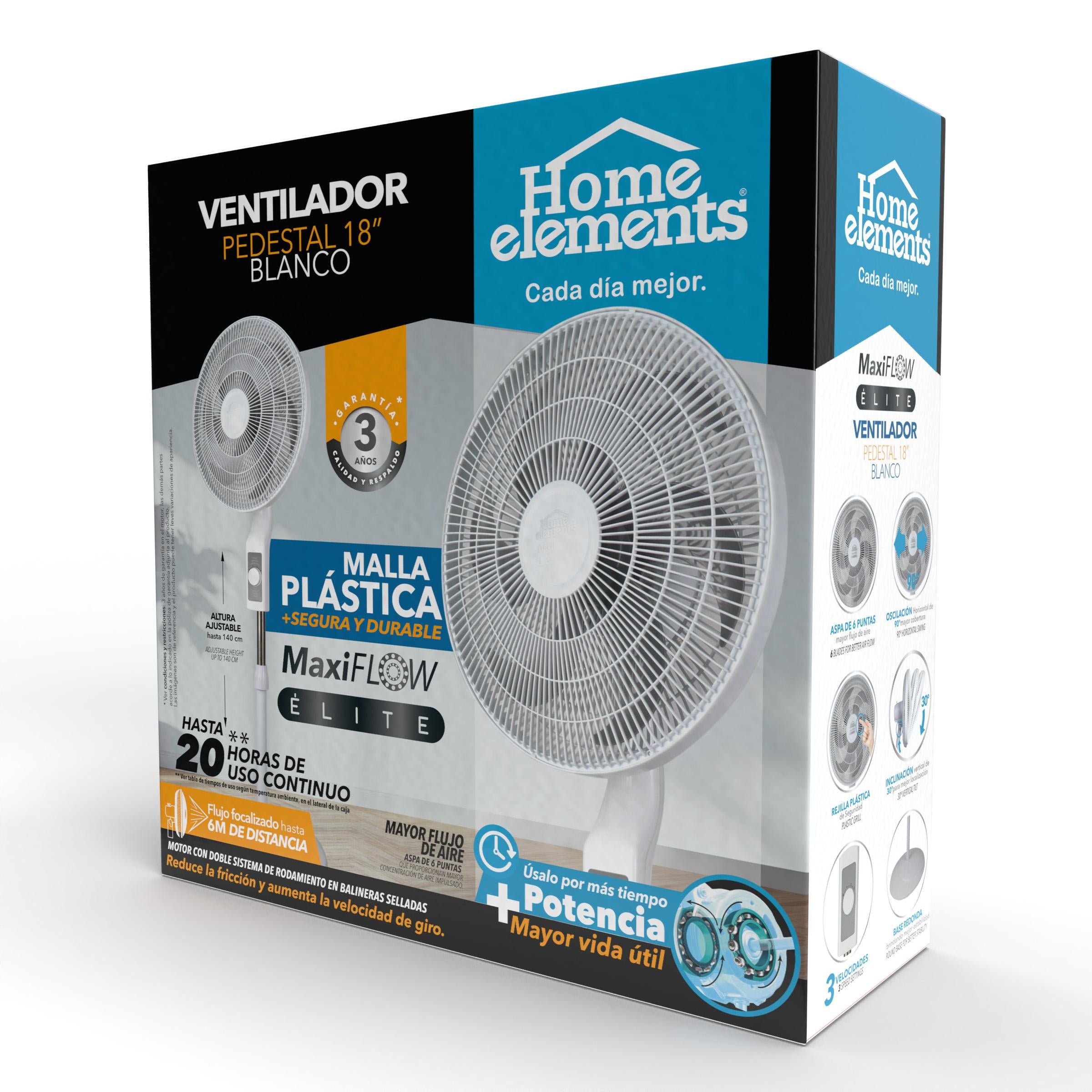 Ventilador de Pedestal Blanco 18" MaxiFlow Elite - Malla Plastica