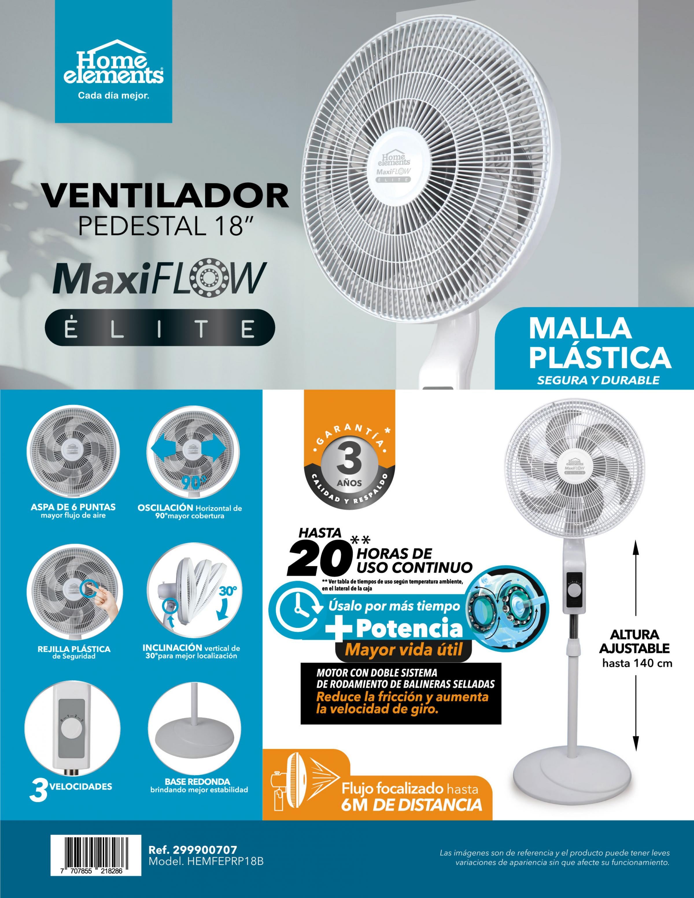 Ventilador de Pedestal Blanco 18" MaxiFlow Elite - Malla Plastica