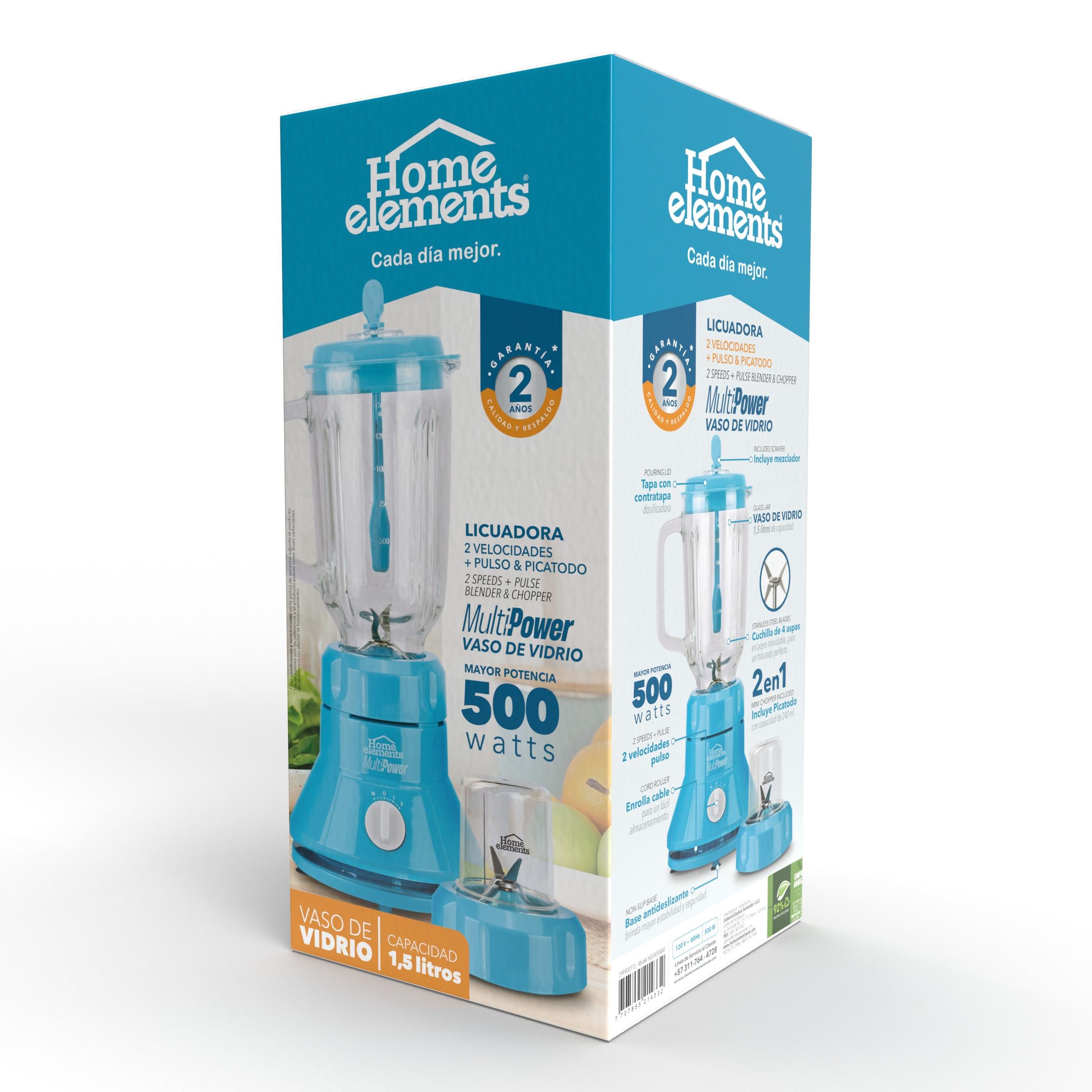 Licuadora Jarra de Vidrio con Chopper - Azul Turquesa