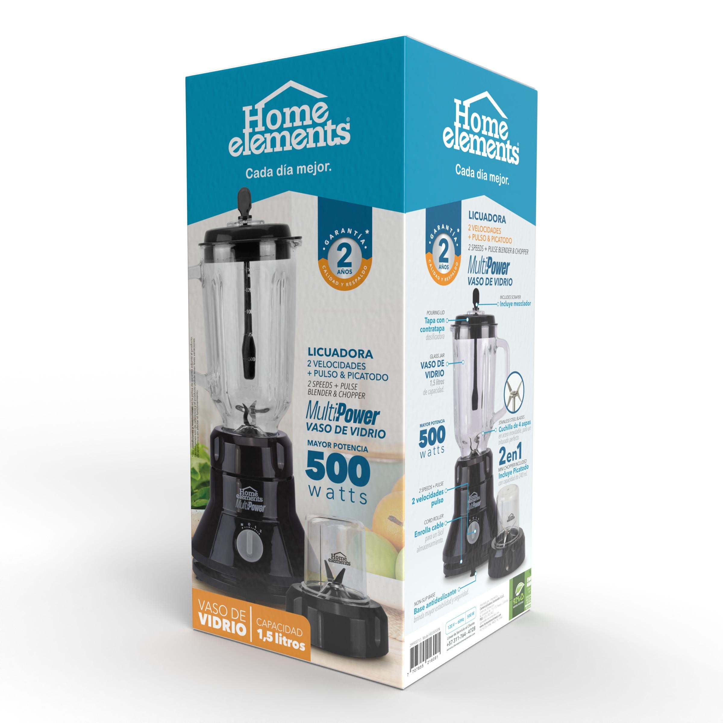 Licuadora Jarra de Vidrio con Chopper - Negro