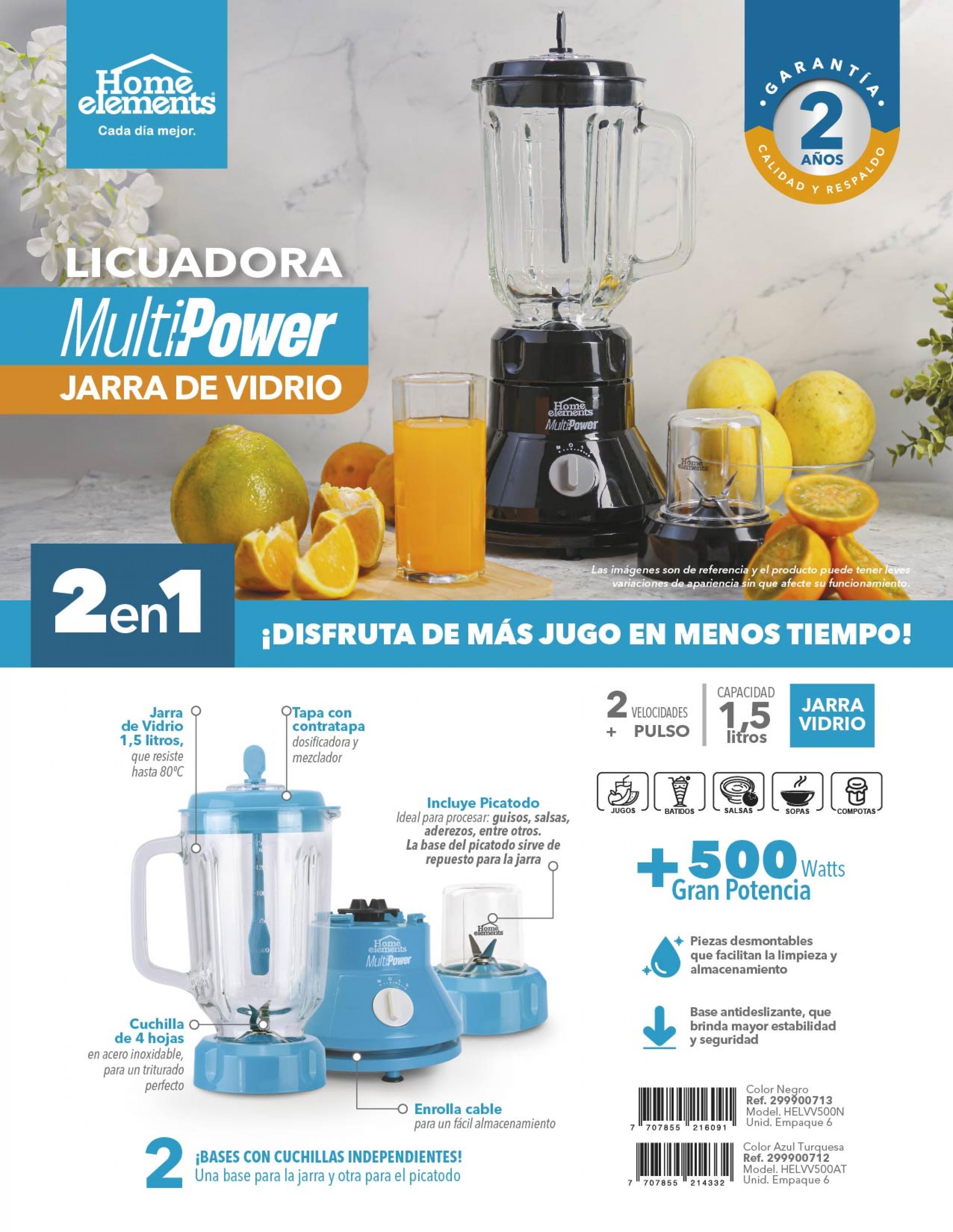 Licuadora Jarra de Vidrio con Chopper - Negro