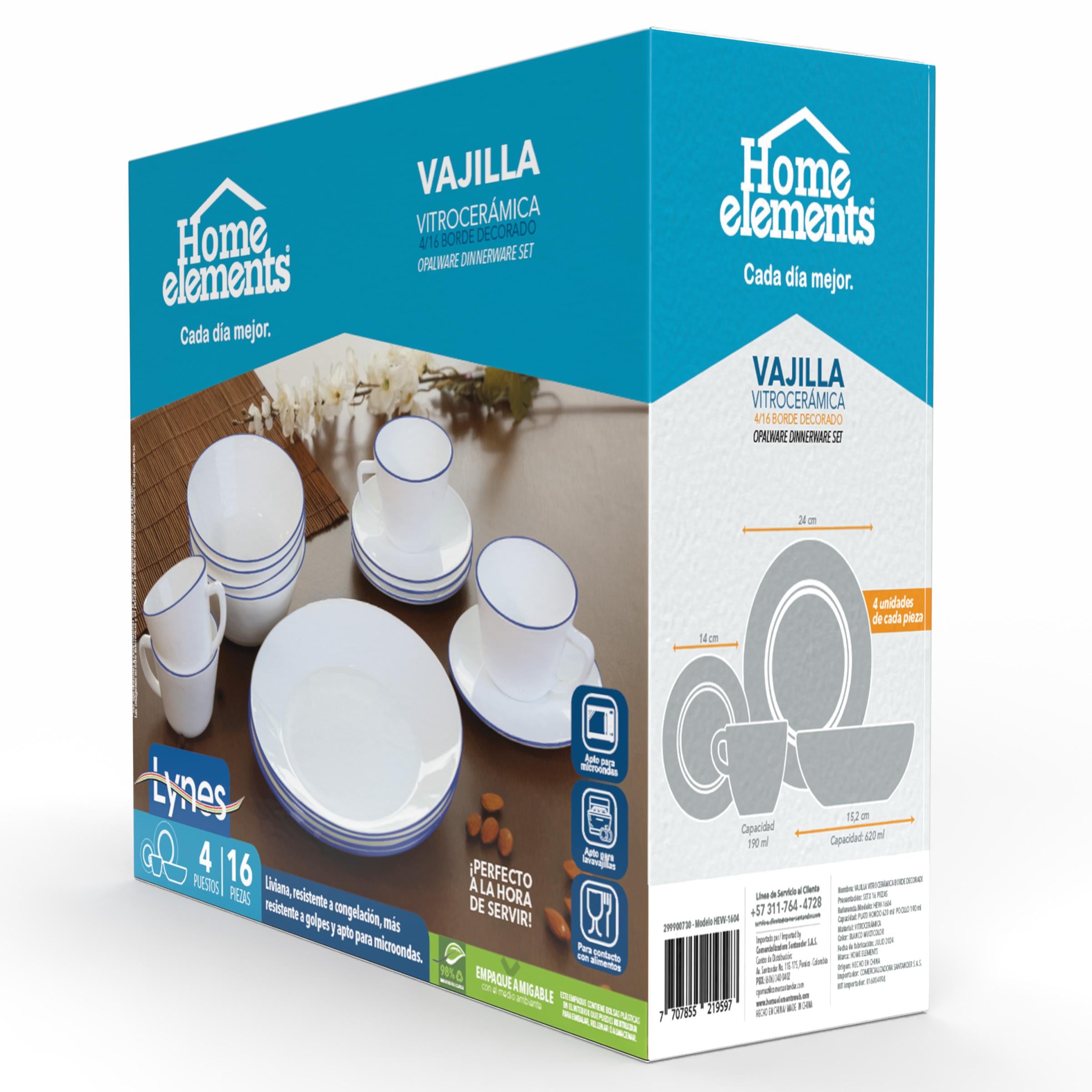 Vajilla Vitroceramica Borde Azul