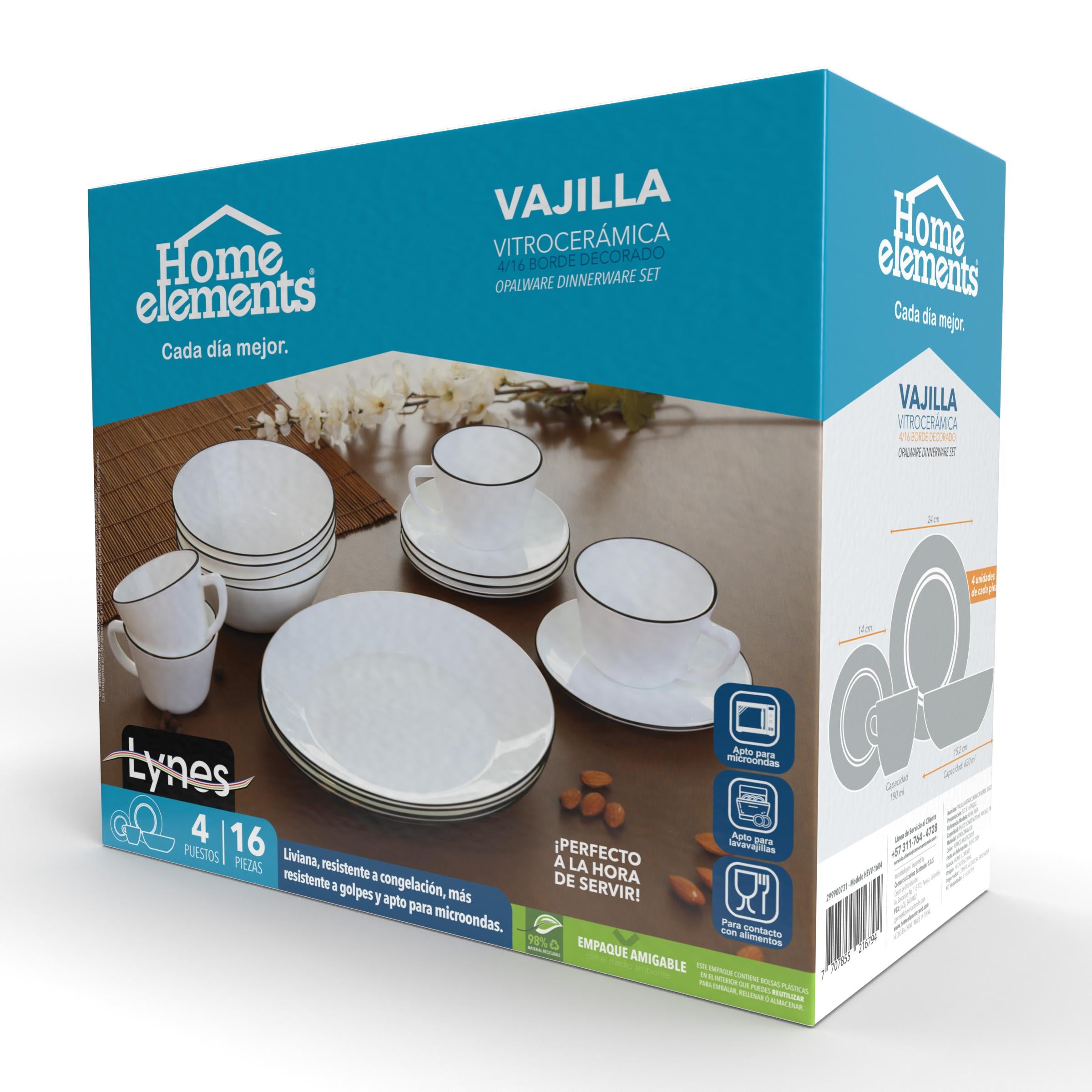 Vajilla Vitroceramica Borde Negro