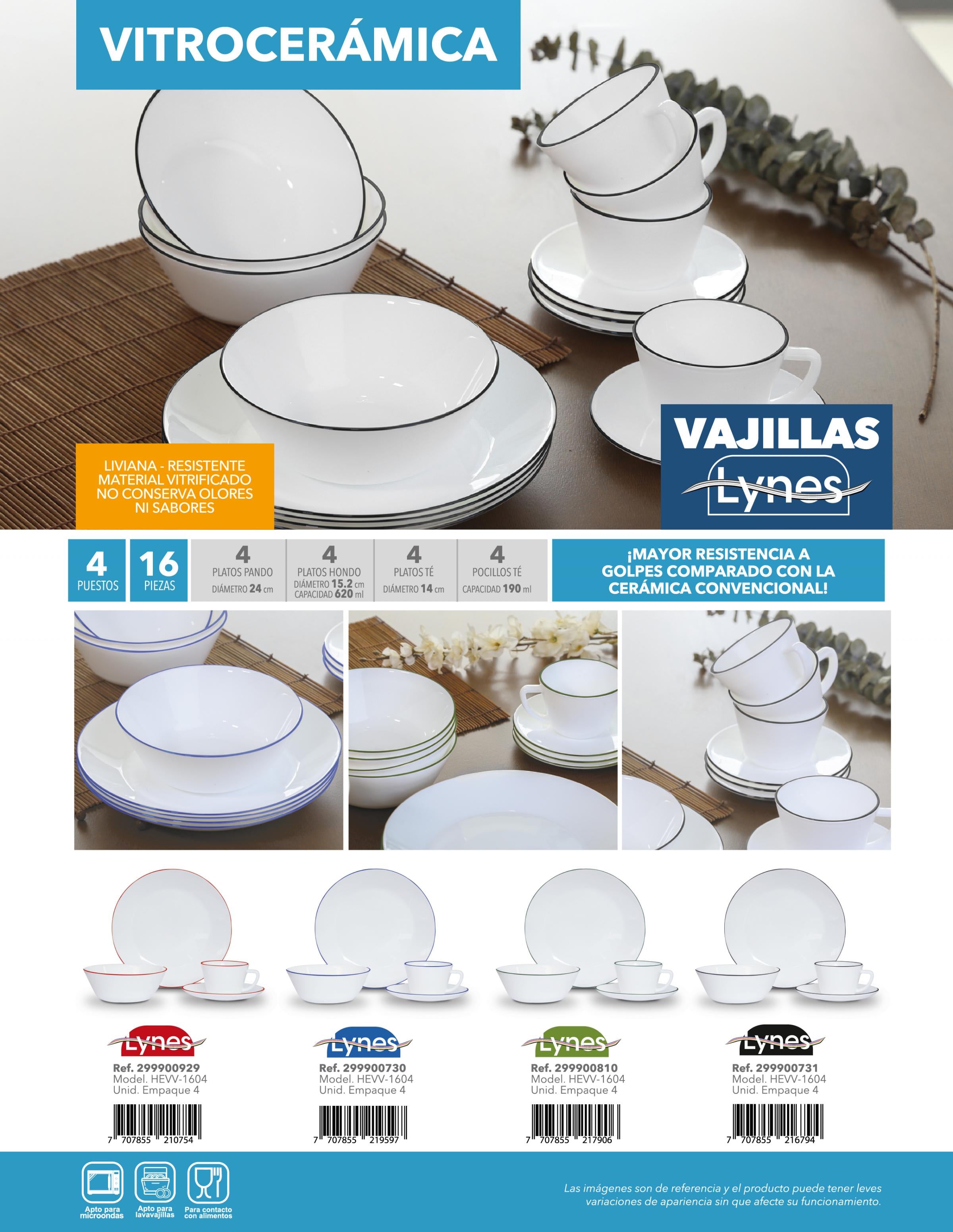 Vajilla Vitroceramica Borde Negro