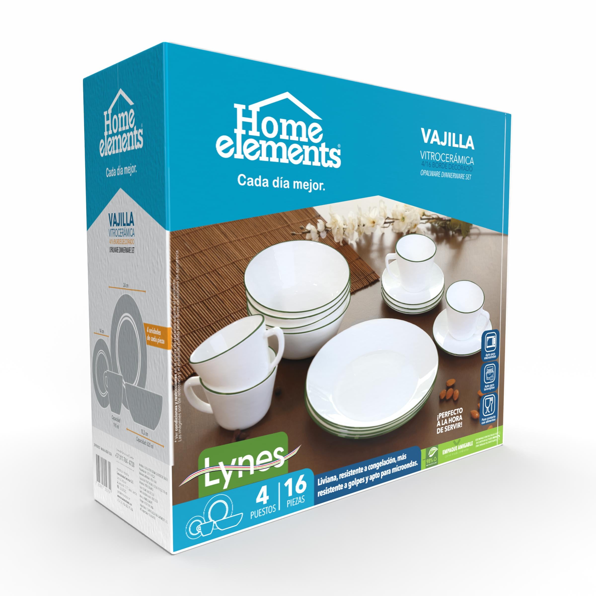 Vajilla Vitroceramica Borde Verde