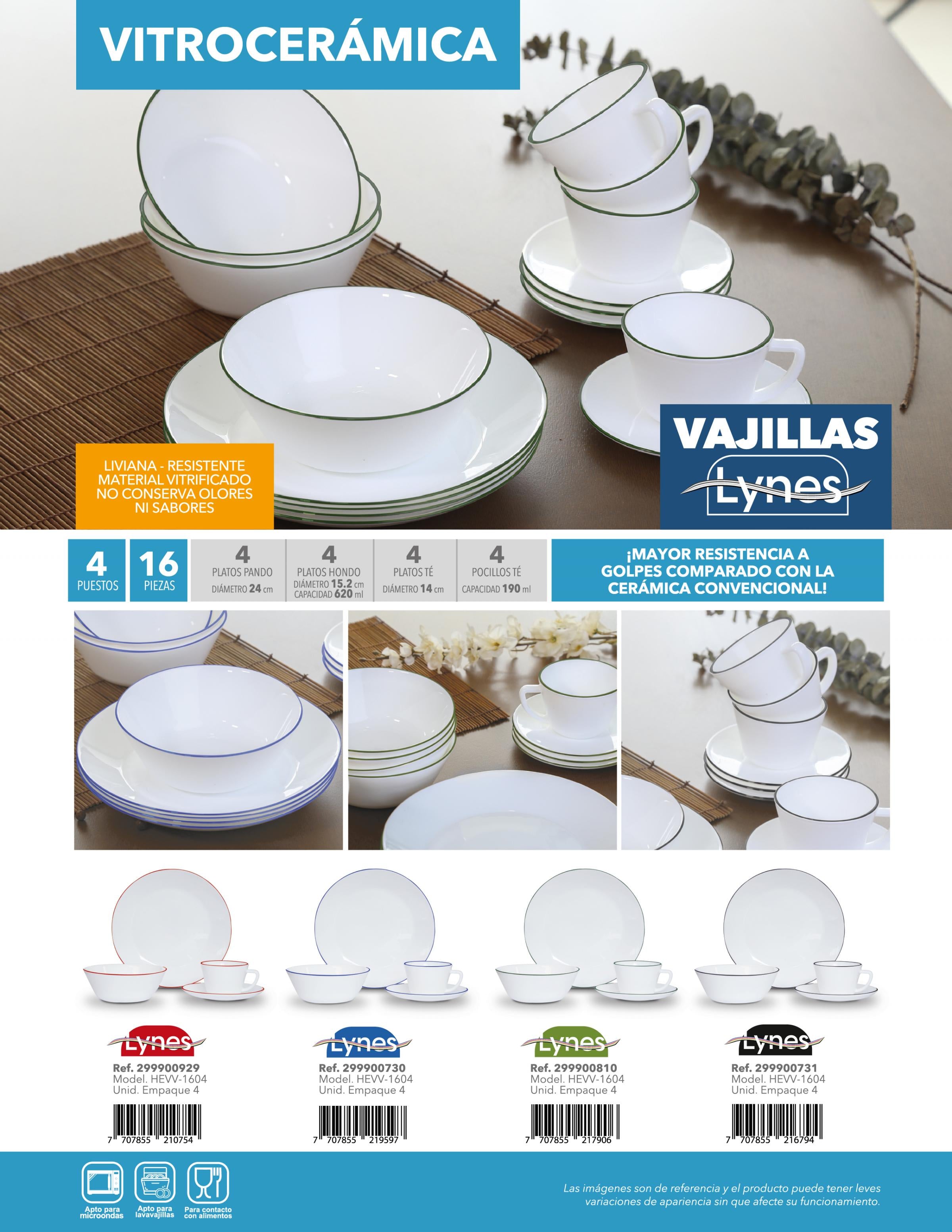 Vajilla Vitroceramica Borde Verde