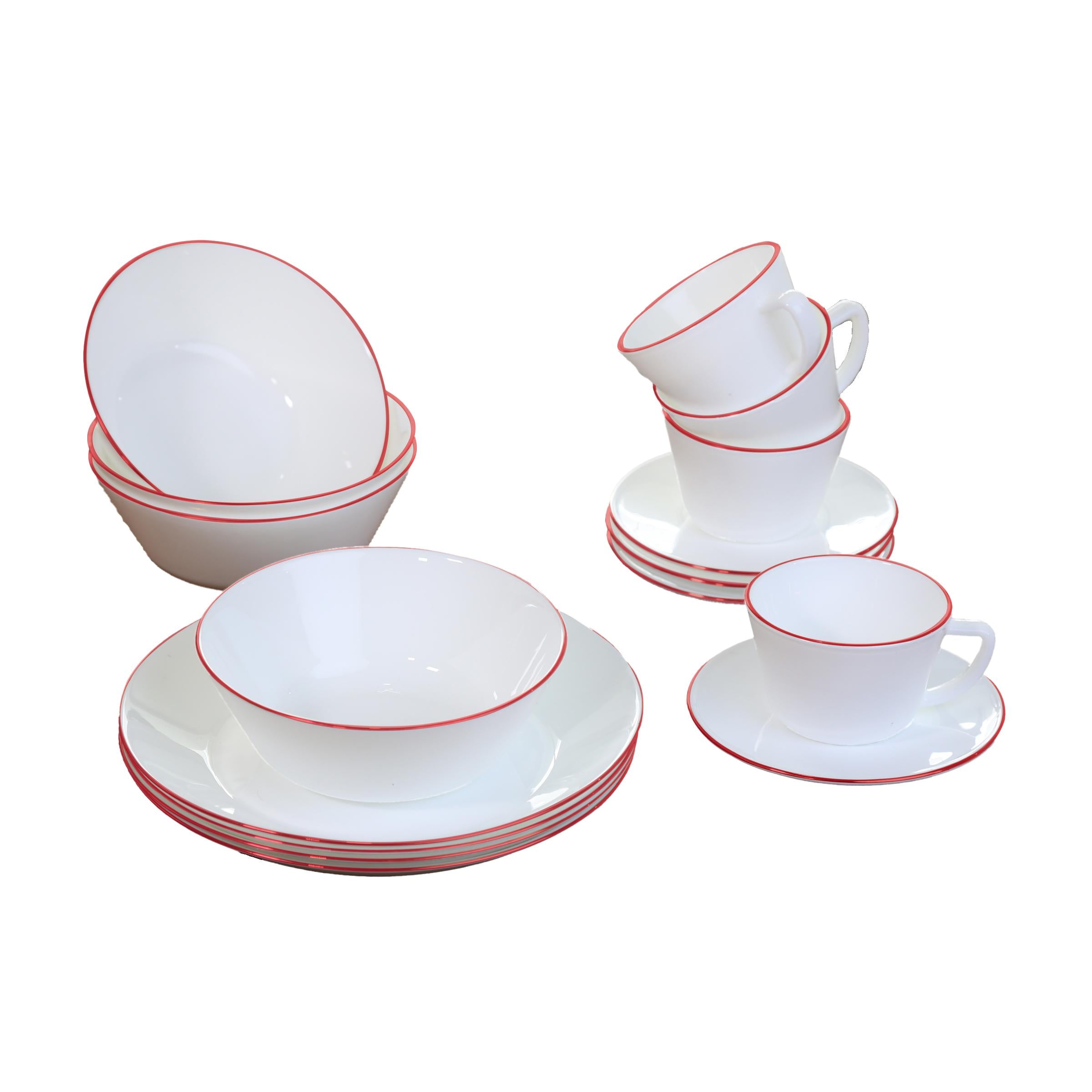 Vajilla Vitroceramica Borde Rojo