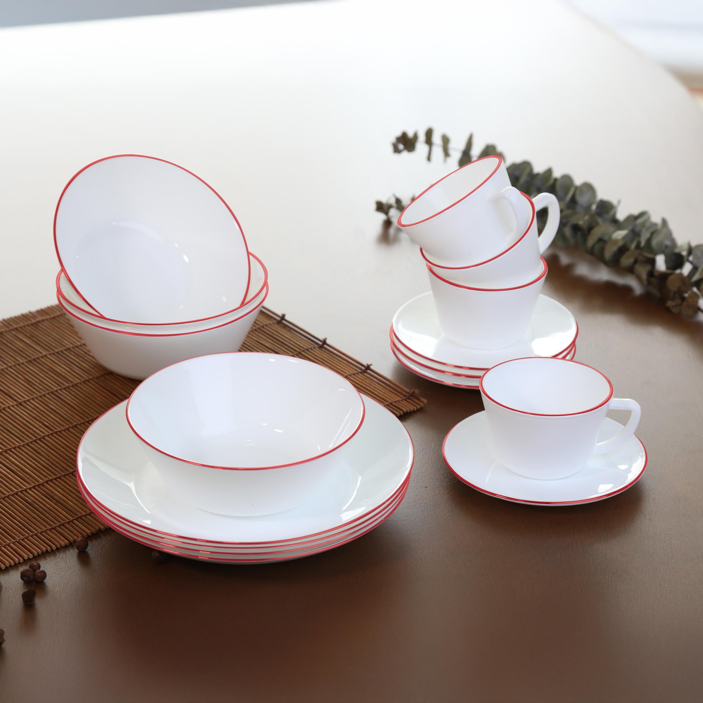 Vajilla Vitroceramica Borde Rojo