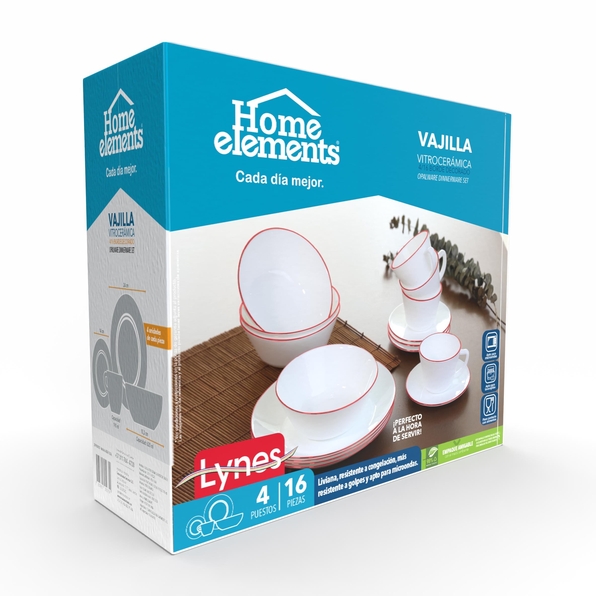 Vajilla Vitroceramica Borde Rojo