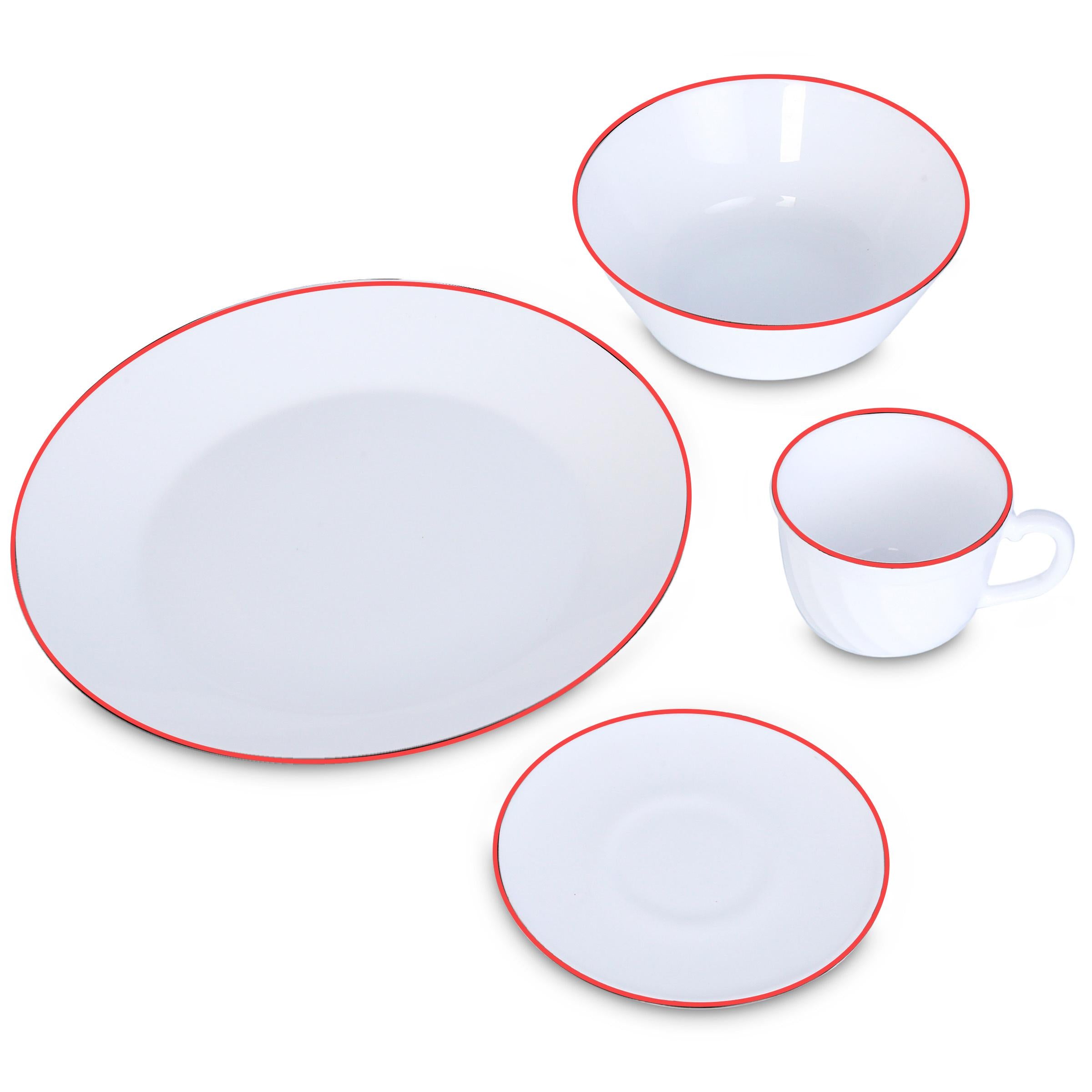 Vajilla Vitroceramica Borde Rojo
