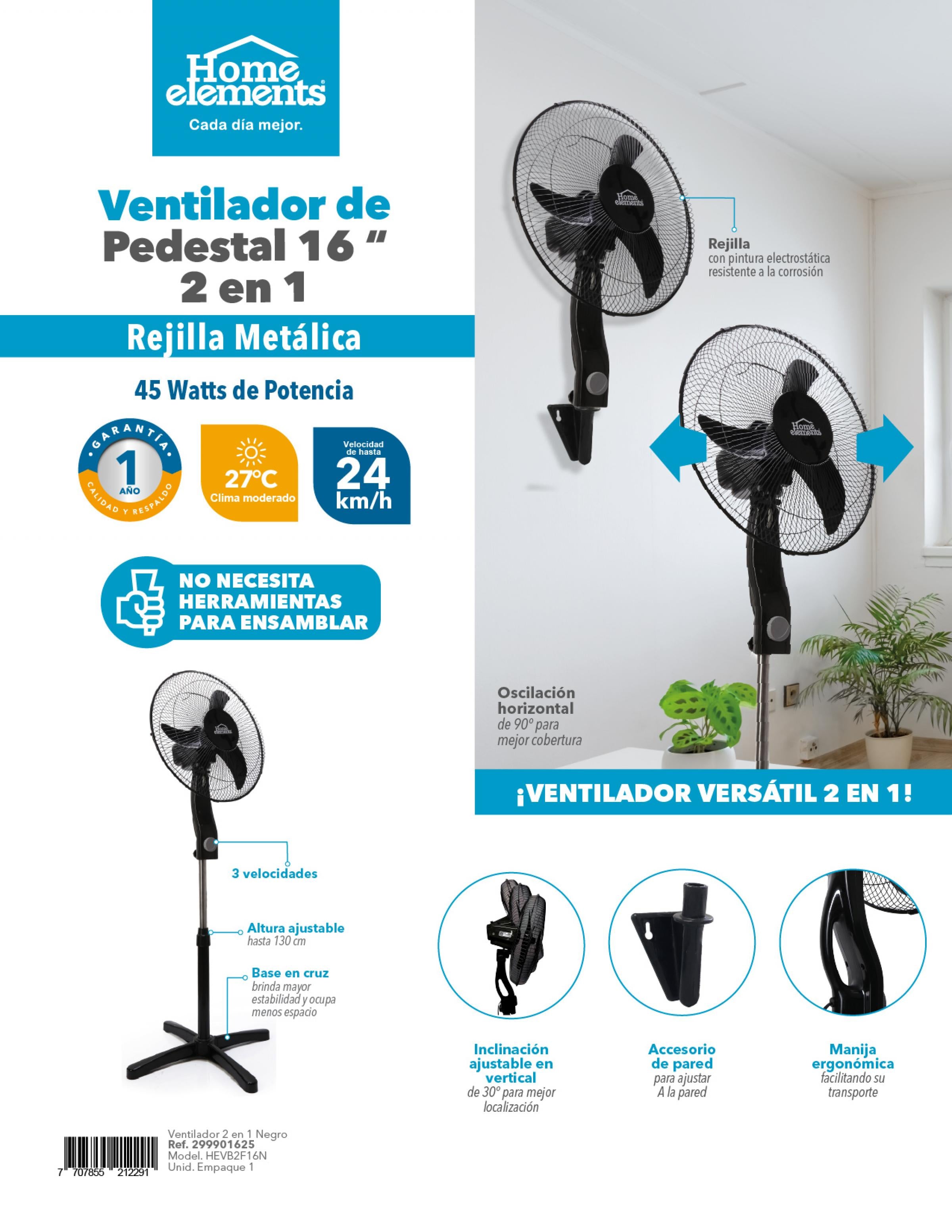 Ventilador 2 En 1 - Negro 16 Pulgadas
