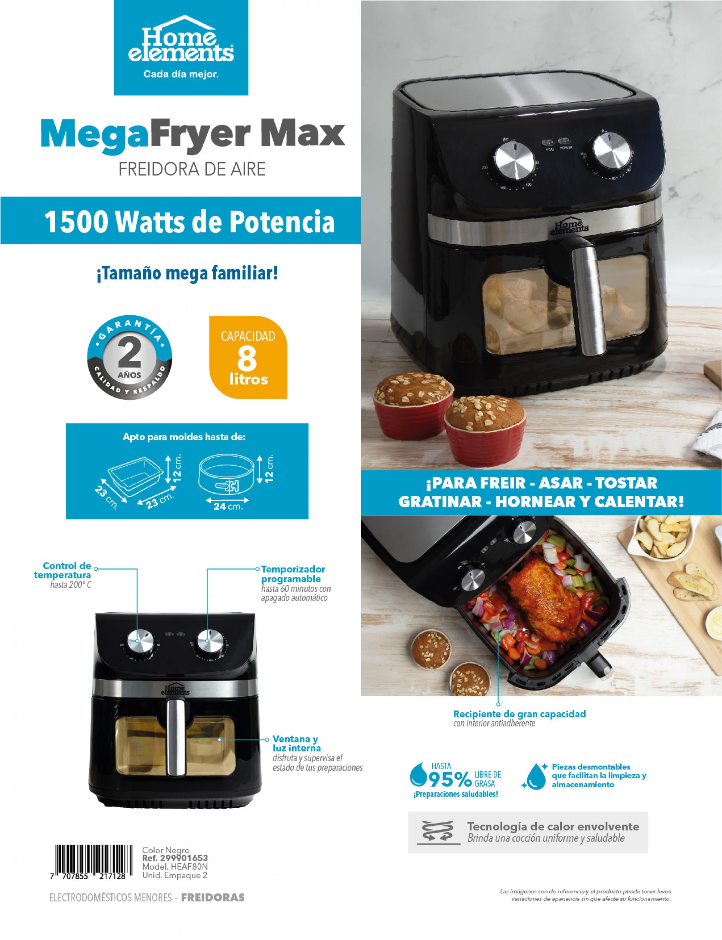 Megafryer Max Freidora de Aire 8 Litros