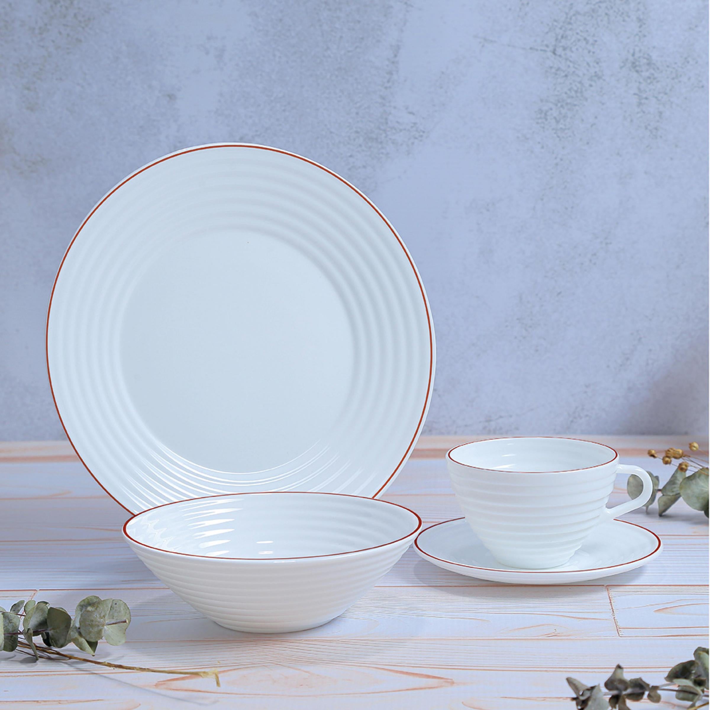 Vajilla Ondas Borde Rojo