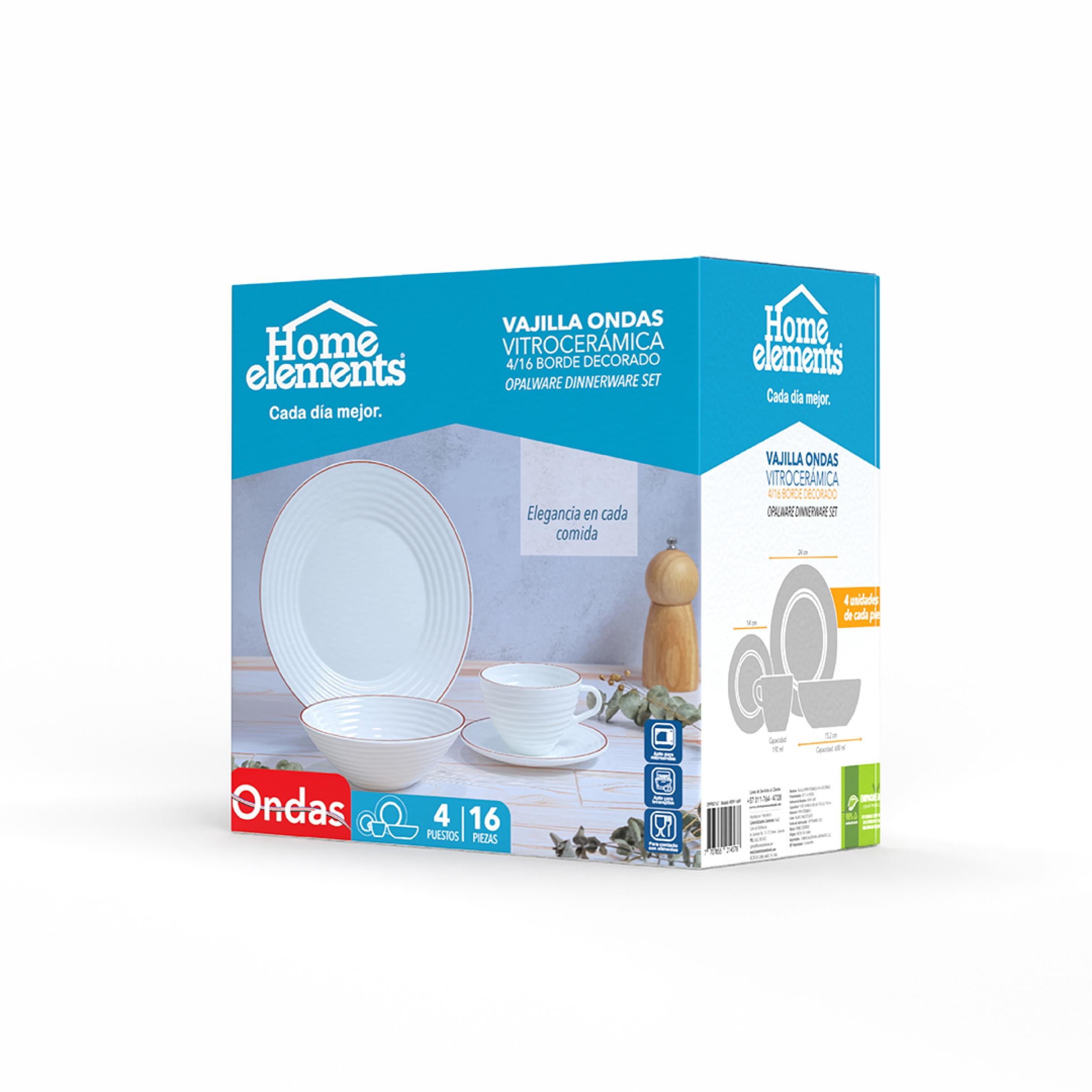 Vajilla Ondas Borde Rojo