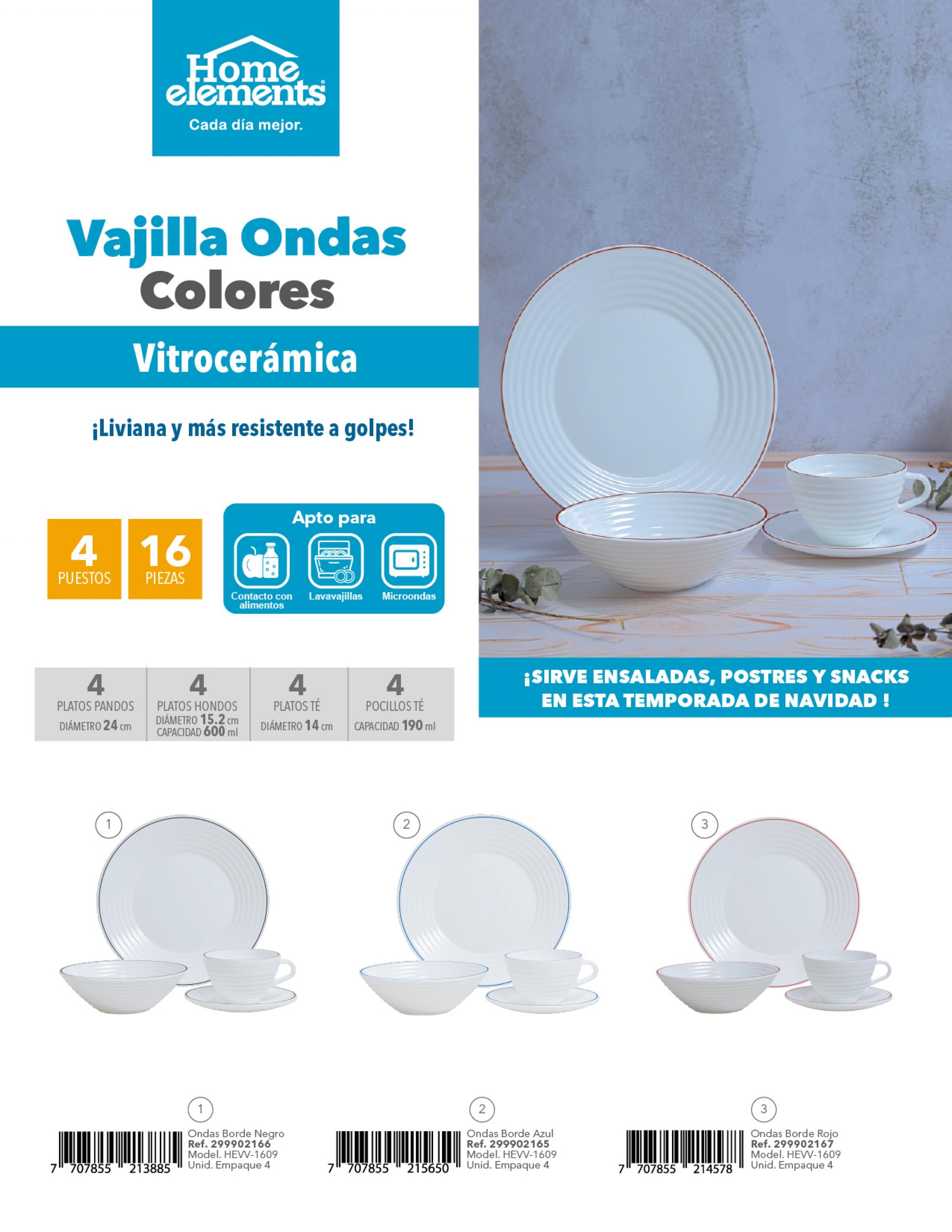 Vajilla Ondas Borde Rojo