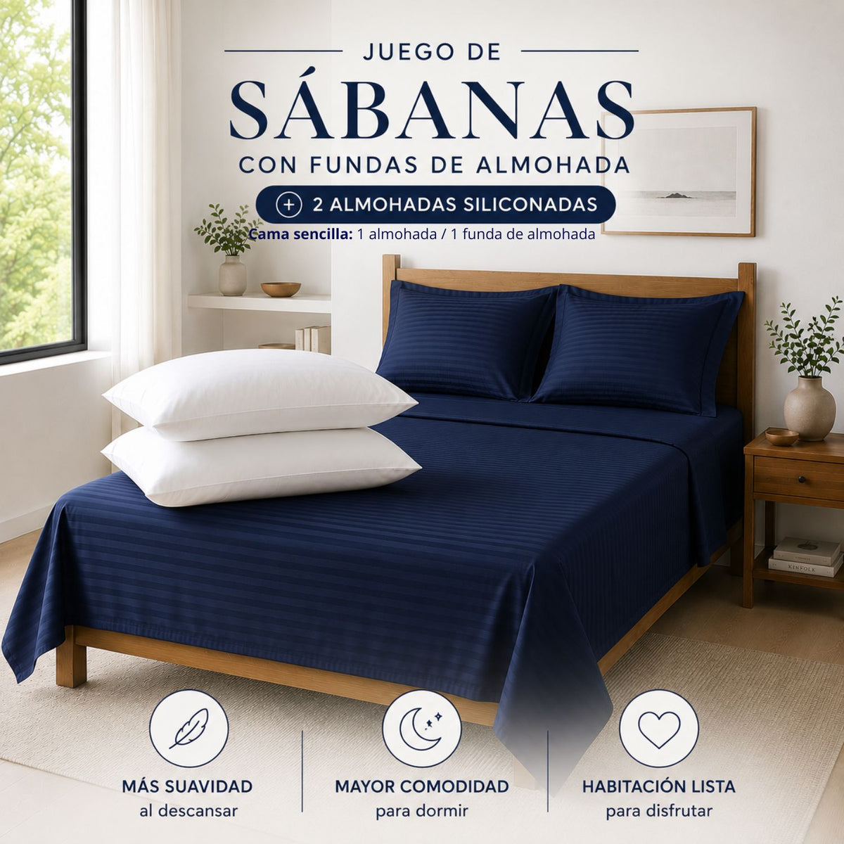 Combo Protector Colchon + 2 Almohadas Siliconadas King