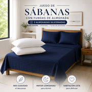 Combo Juego De Sabanas + 2 Almohadas Siliconadas Doble