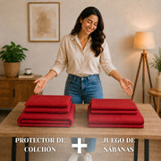 Combo Protector Colchon + Juego De Sabanas Sencilla