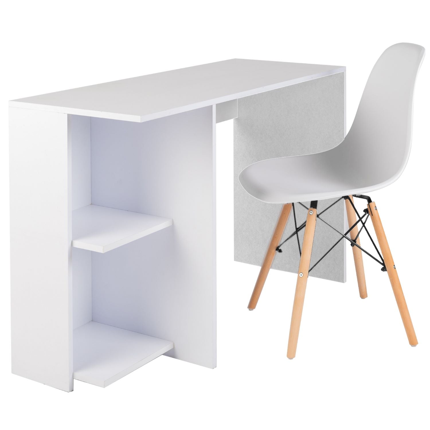 Combo Escritorio Panel Tocador Hollywood + Silla Eames (77x80x40) Blanco