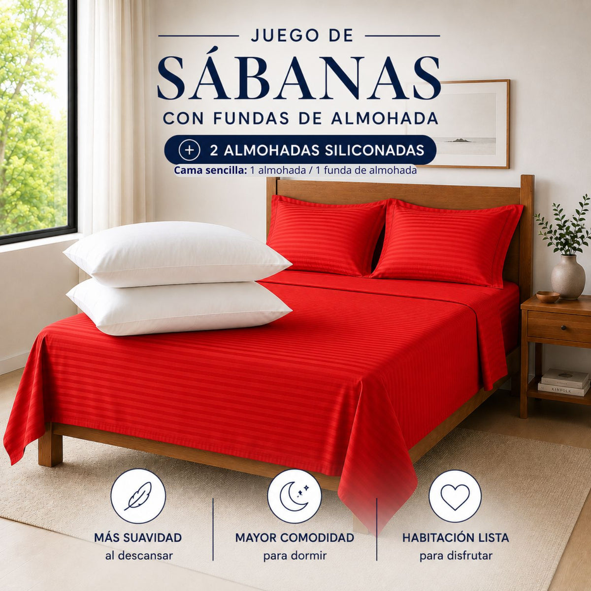 Combo Protector Colchon + 2 Almohadas Siliconadas Doble