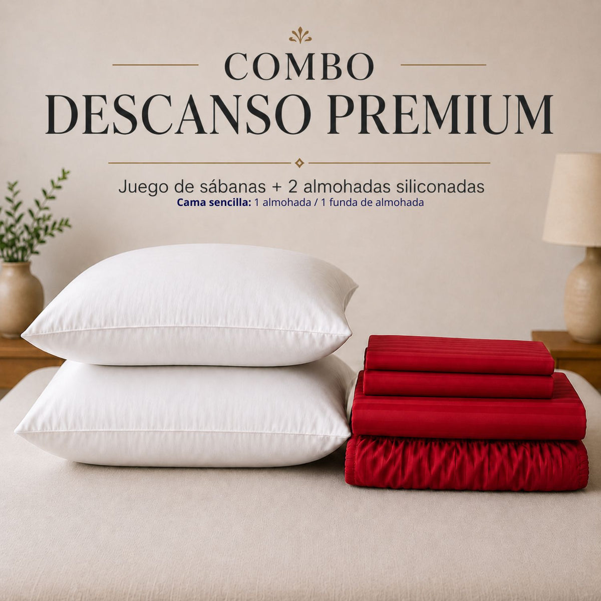 Combo Protector Colchon + 2 Almohadas Siliconadas Semidoble
