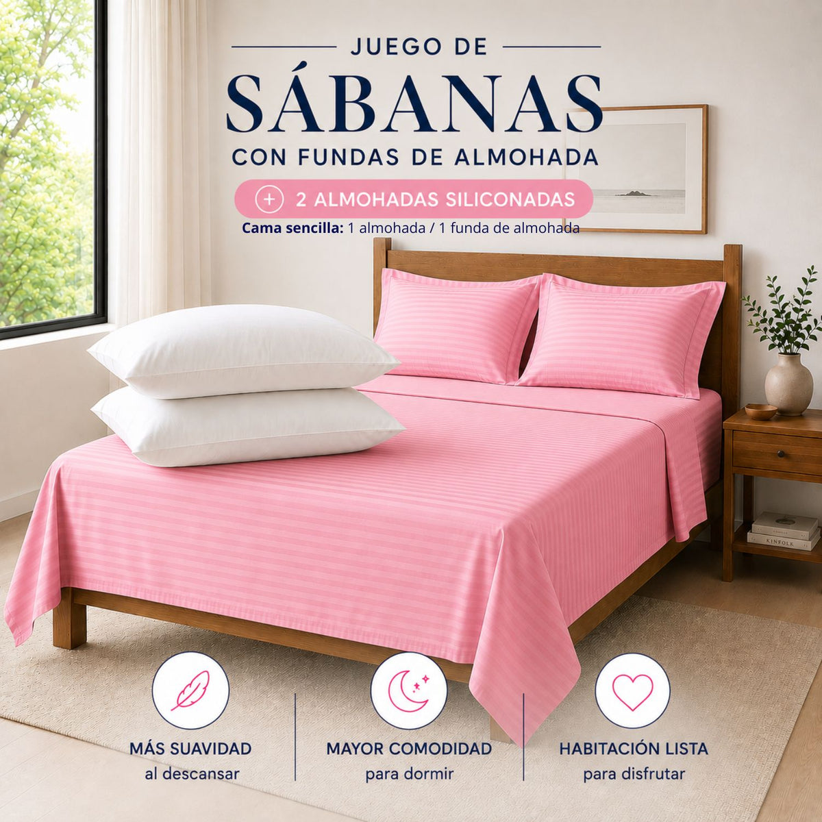 Combo Protector Colchon + 2 Almohadas Siliconadas Queen